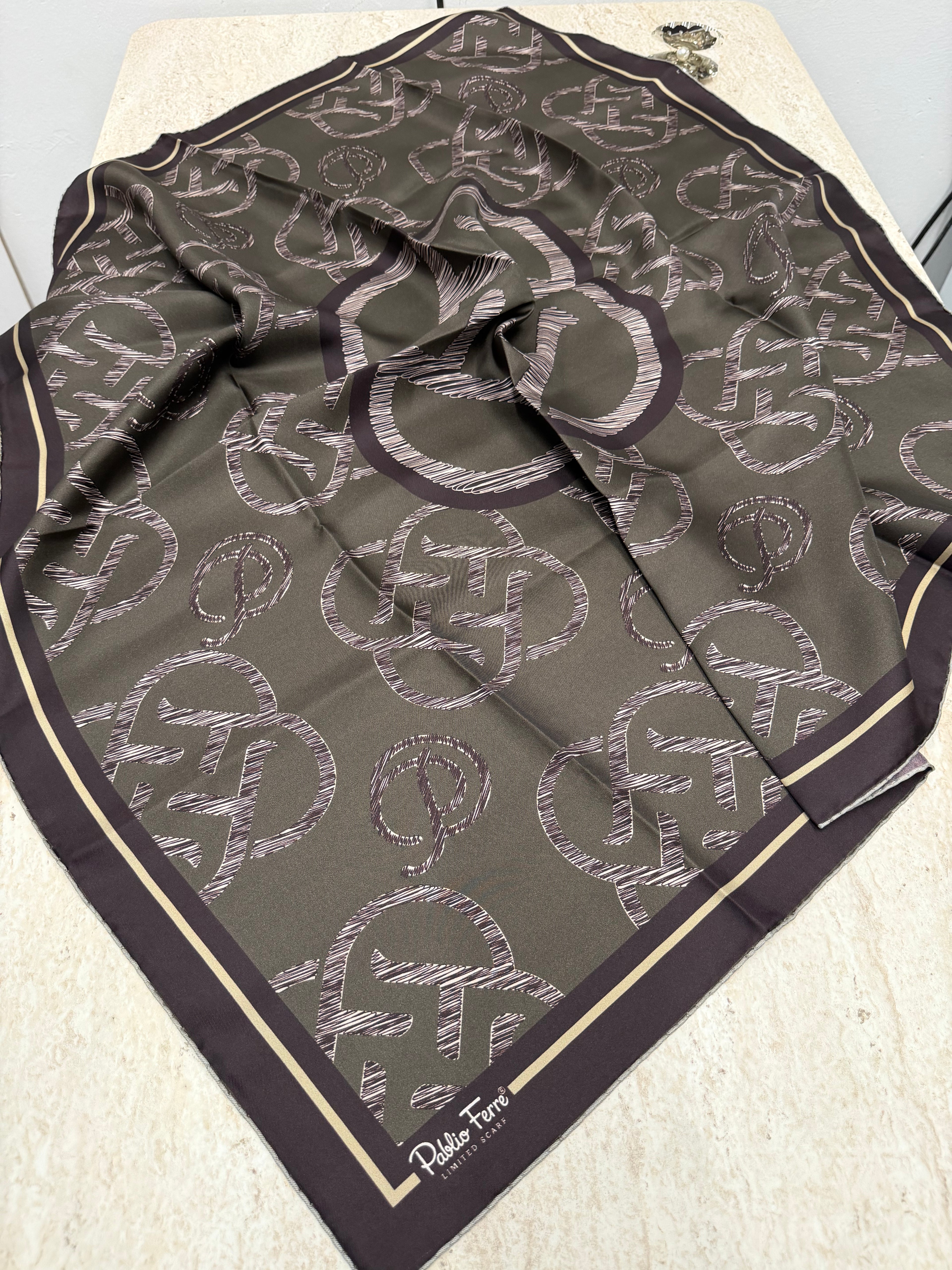 Pablio Ferre'27 Kış Twill İpek Logo Desen Askeri Haki