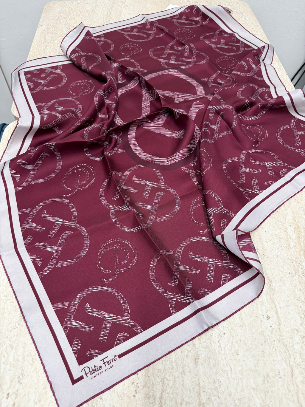 Pablio Ferre'27 Kış Twill İpek Logo Desen Bordo