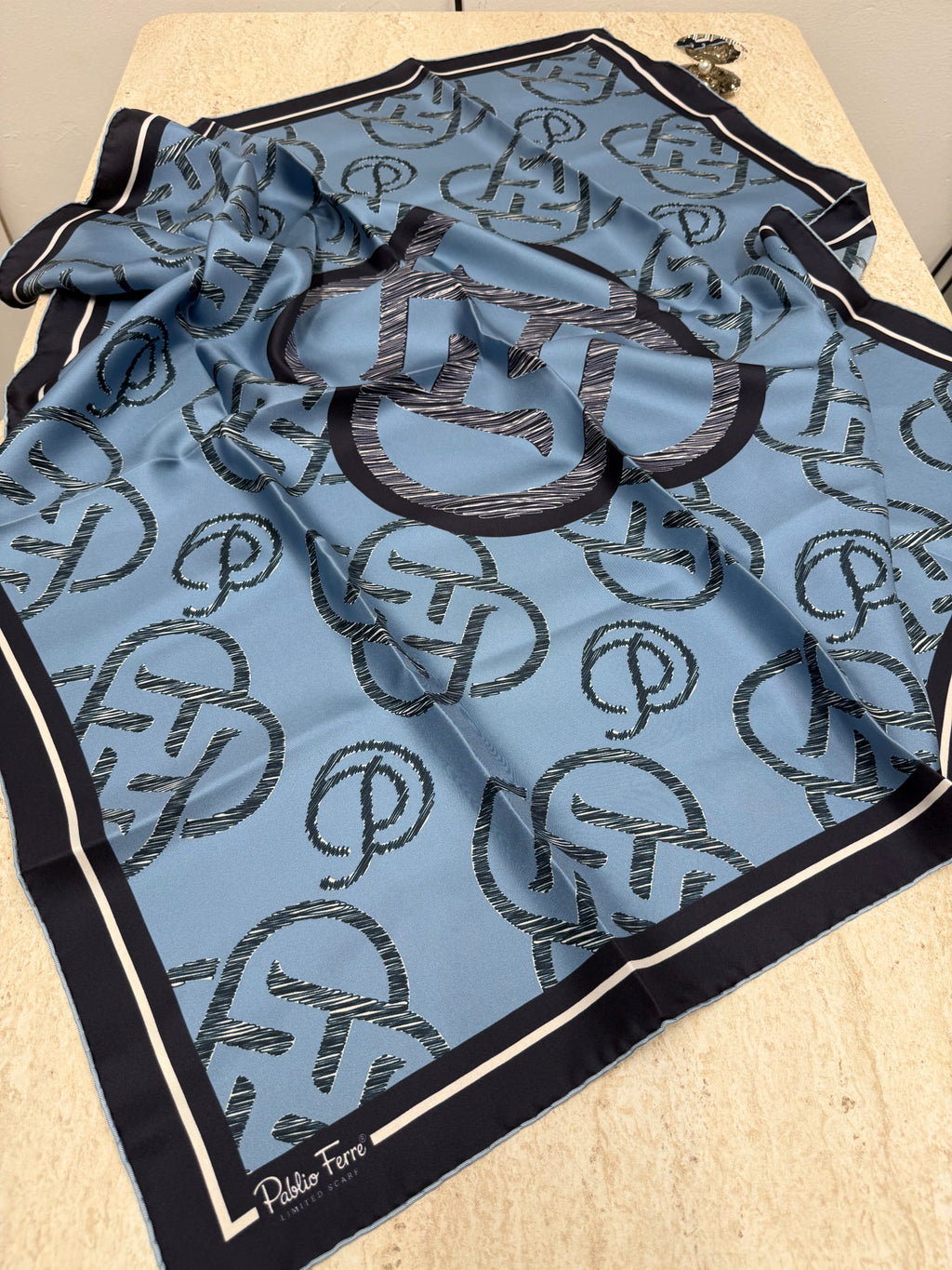 Pablio Ferre'27 Kış Twill İpek Logo Desen İndigo