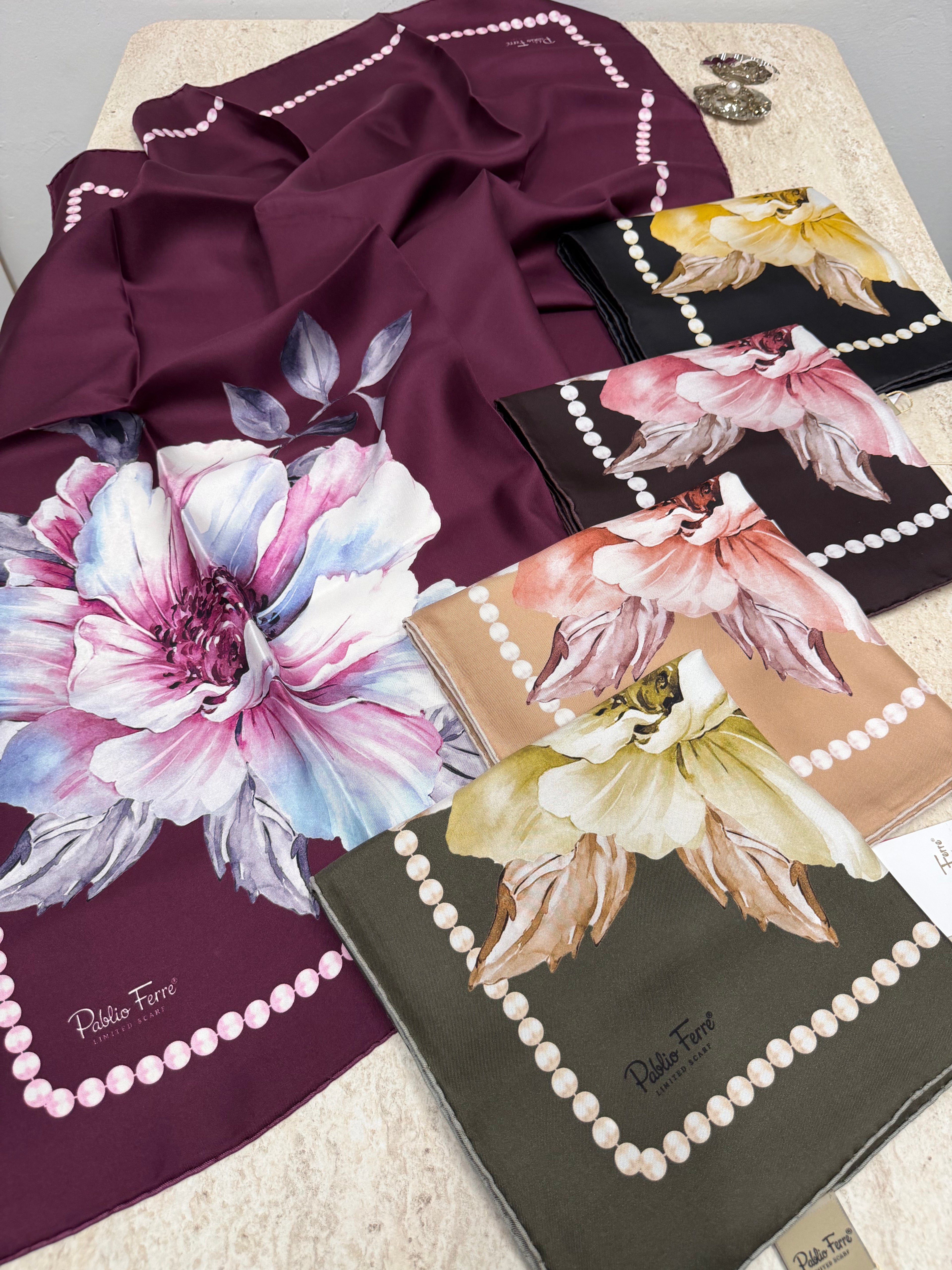 Pablio Ferre'27 Kış Twill İpek İncila Desen Mürdüm