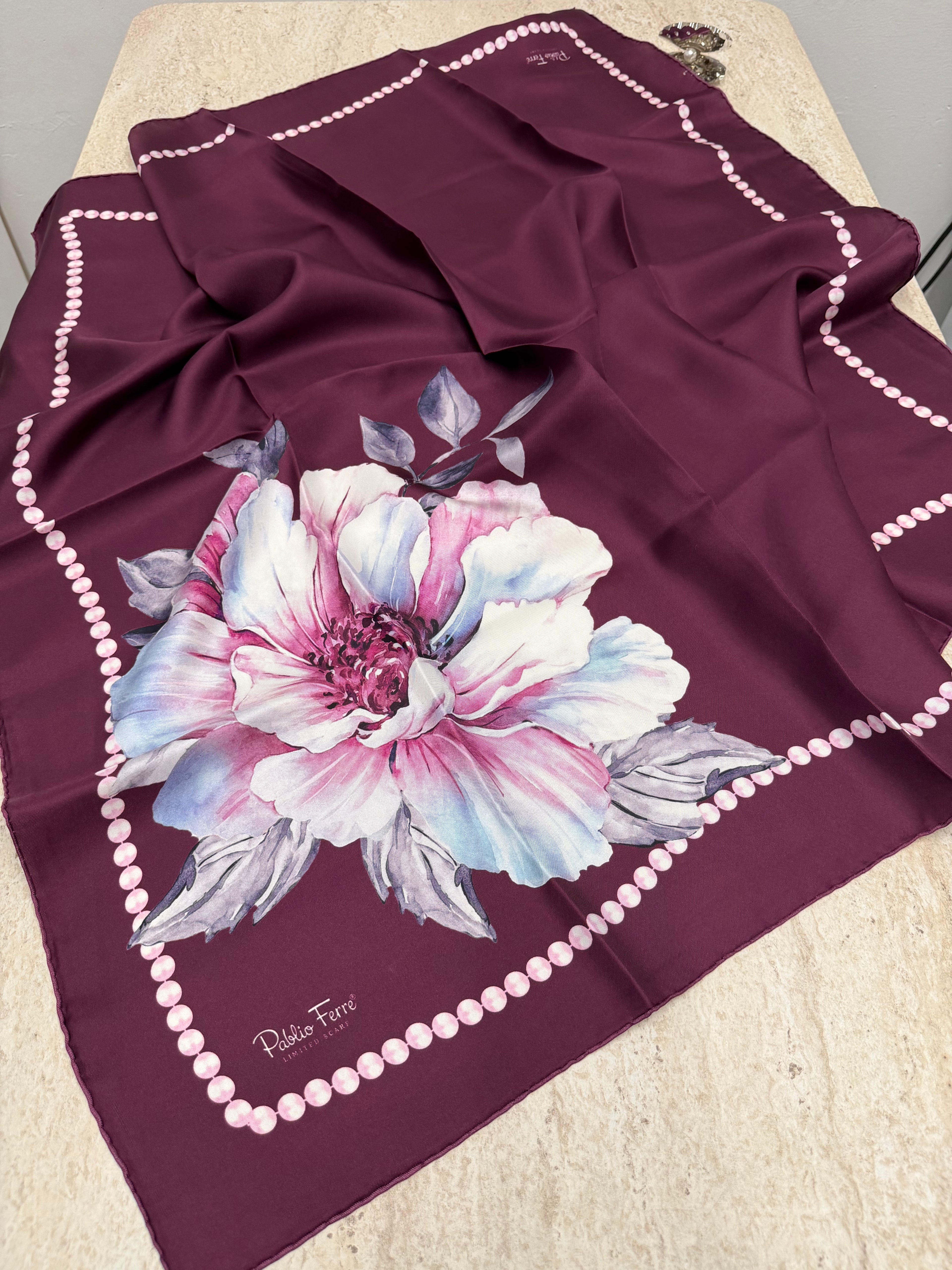 Pablio Ferre'27 Kış Twill İpek İncila Desen Mürdüm