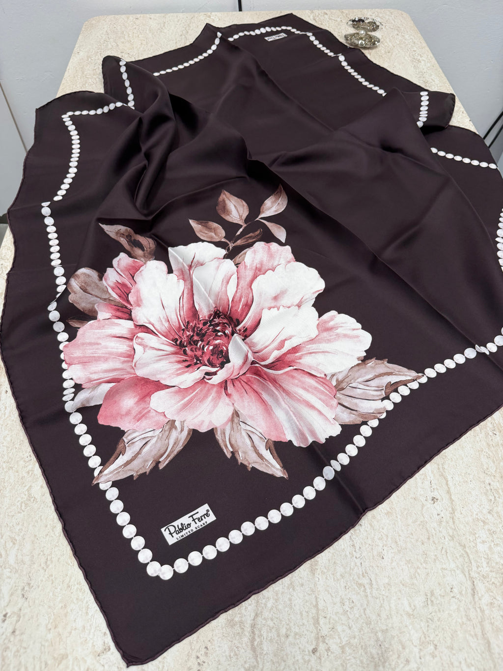 Pablio Ferre'27 Kış Twill İpek İncila Desen Acı Kahve