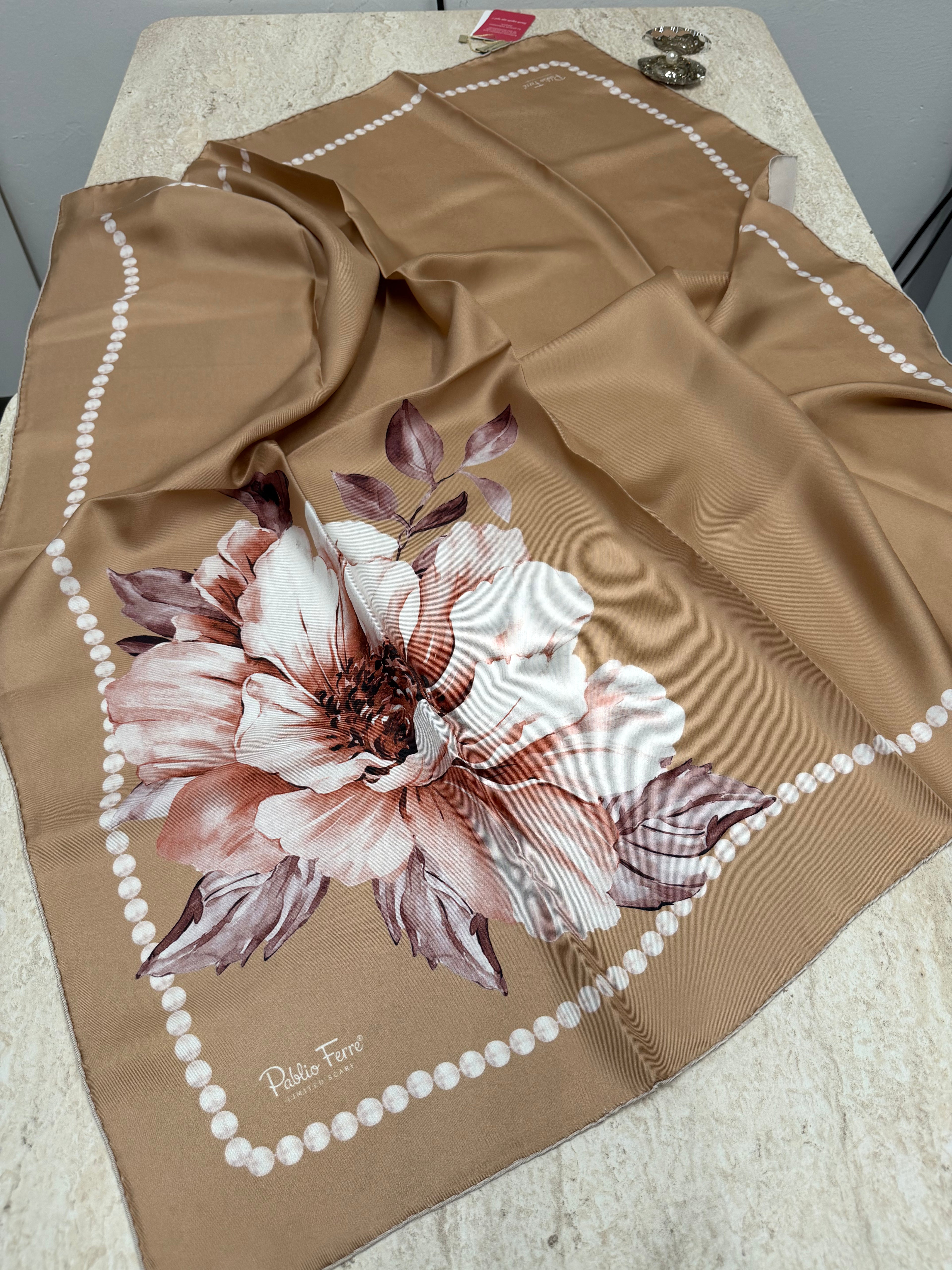 Pablio Ferre'27 Kış Twill İpek İncila Desen Somon