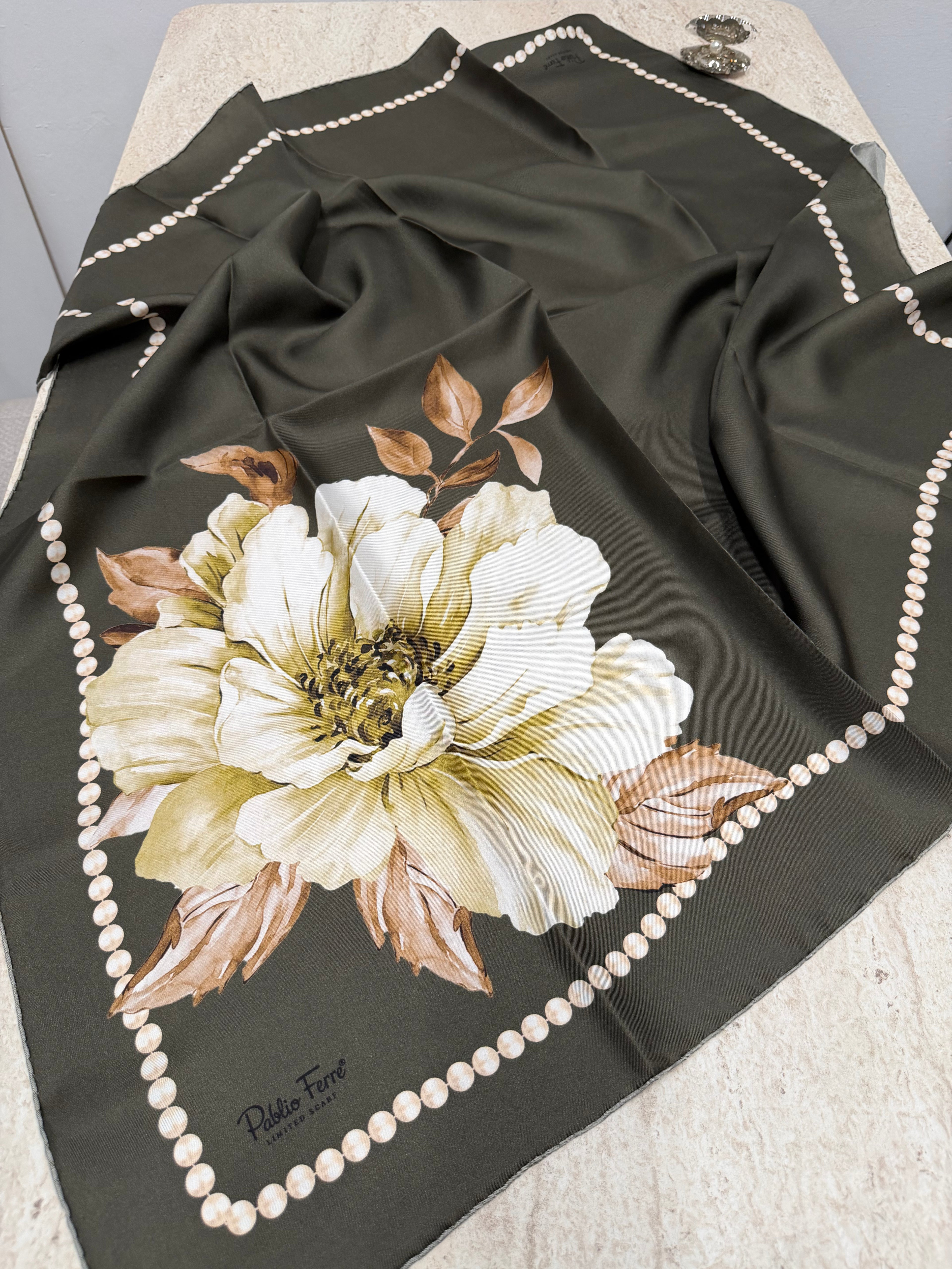 Pablio Ferre'27 Kış Twill İpek İncila Desen Haki