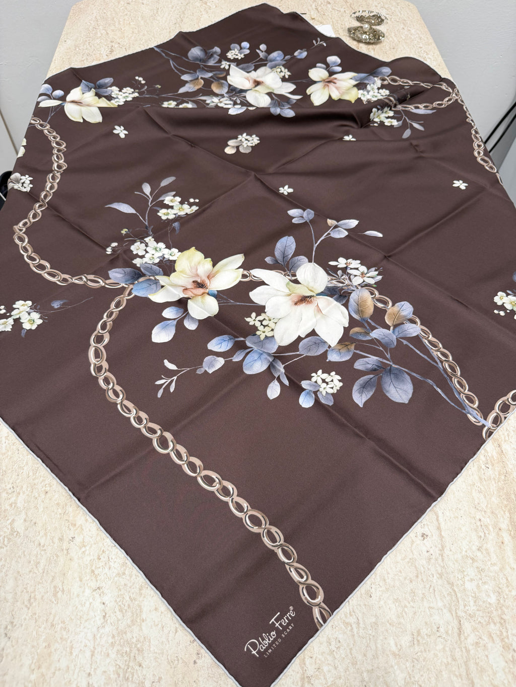 Pablio Ferre'27 Kış Twill İpek Çiçek Kahve