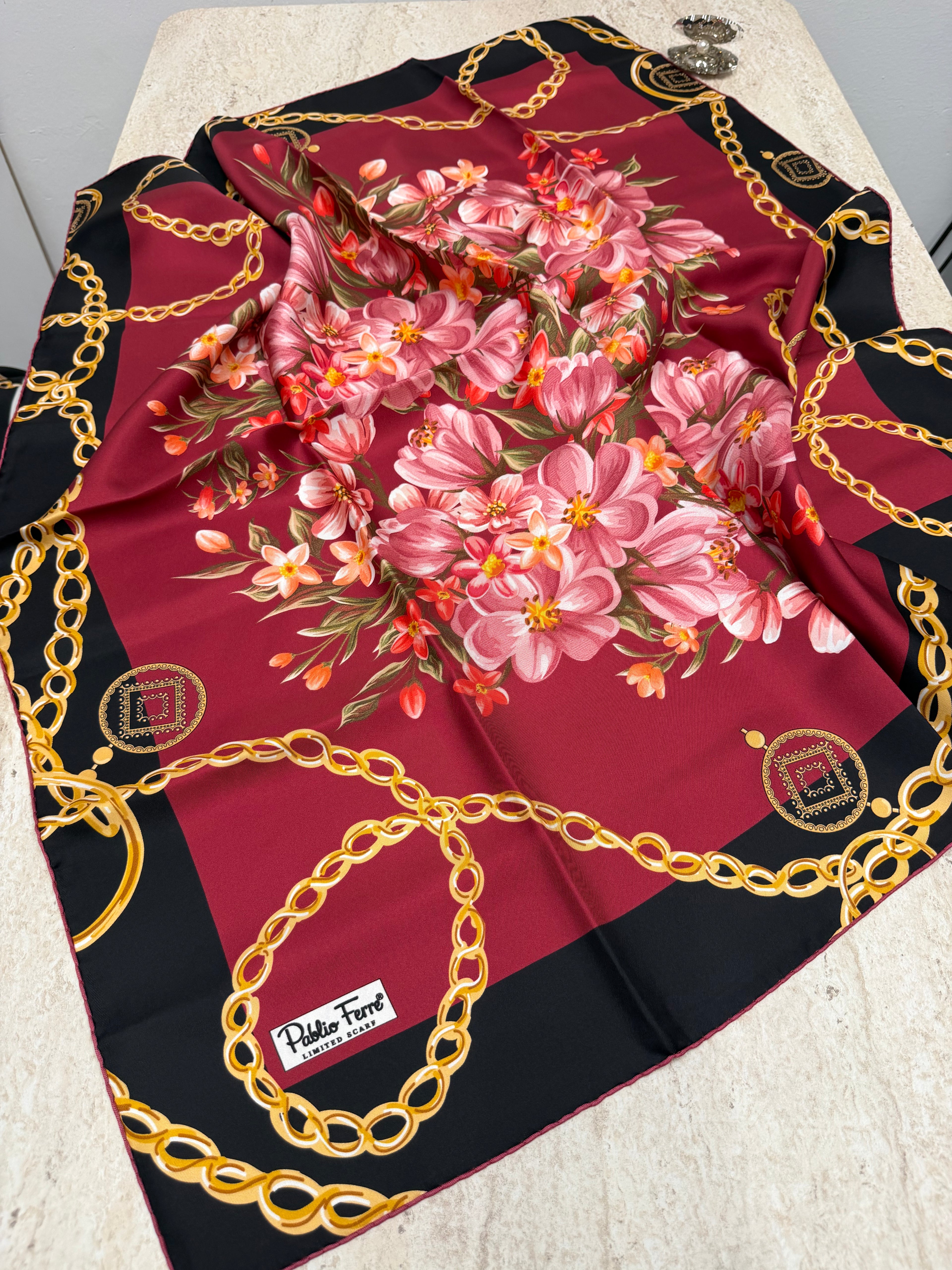 Pablio Ferre'27 Kış Twill İpek Buket Vişne