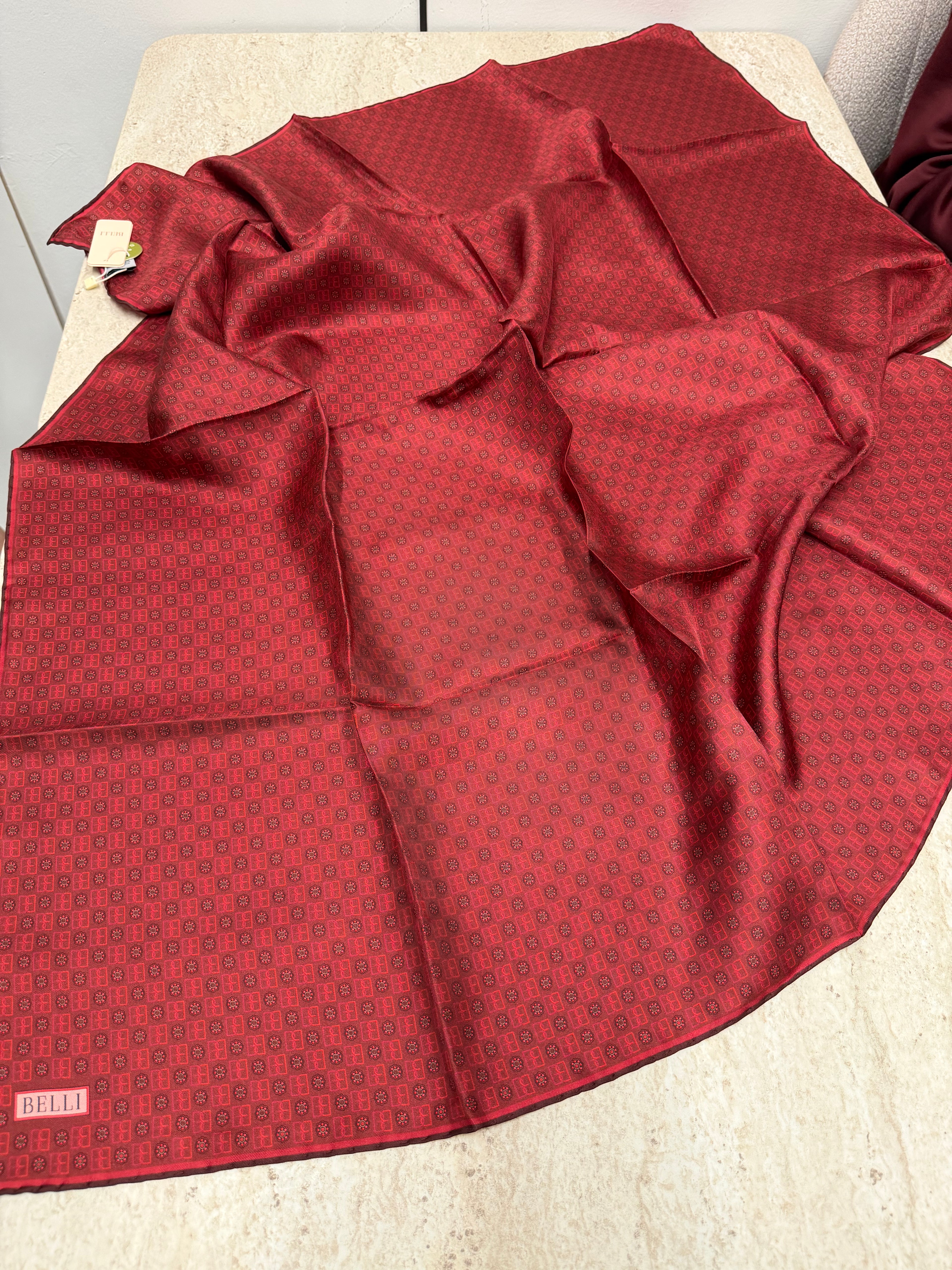 Belli'27 Kış Twill İpek Eşarp Bordo