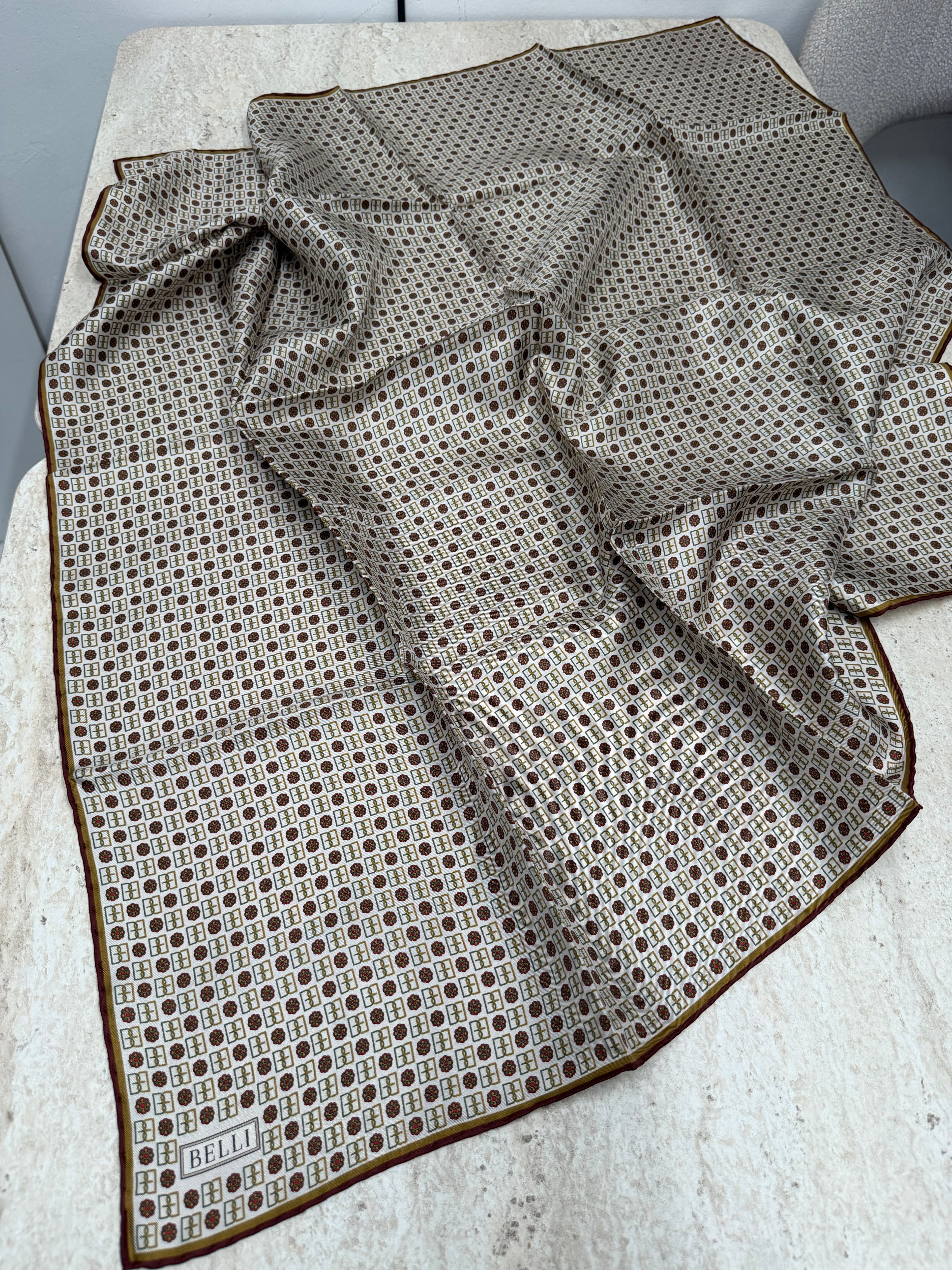 Belli'27 Kış Twill İpek Eşarp Bej-Gold