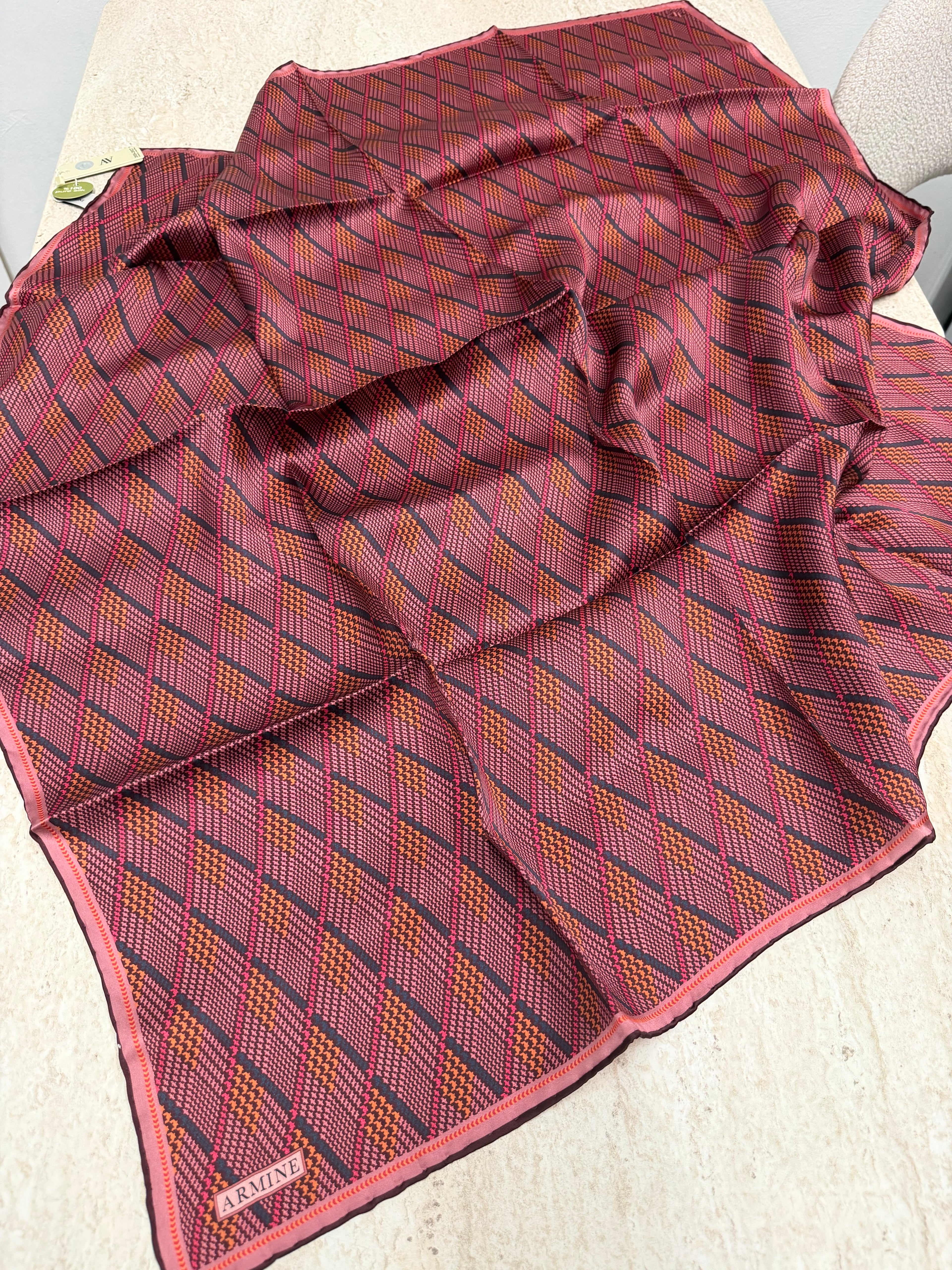 Armine '26 Kış Ekose Pembe Twill İpek