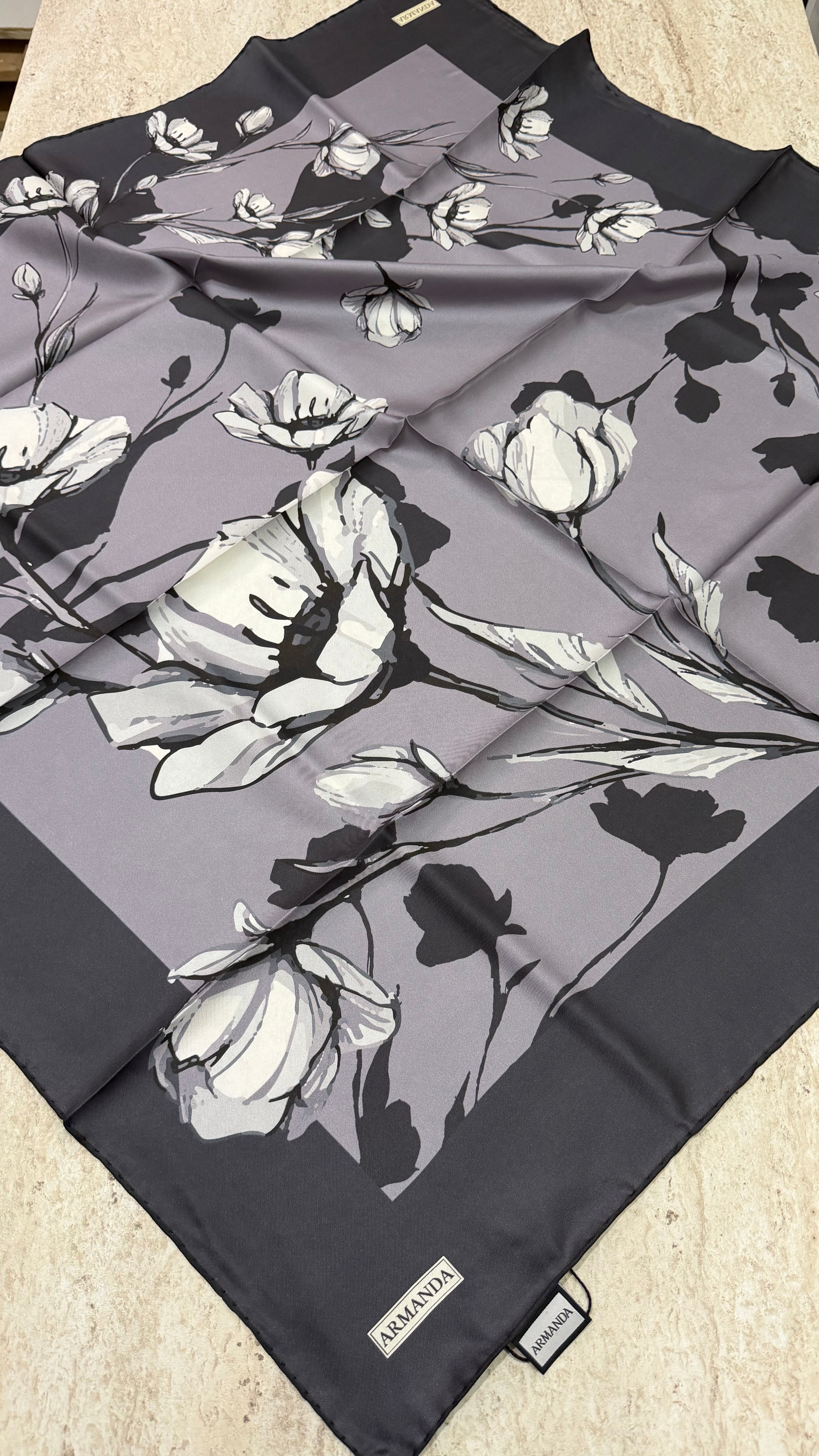 Armanda Twill İpek Eşarp Füme
