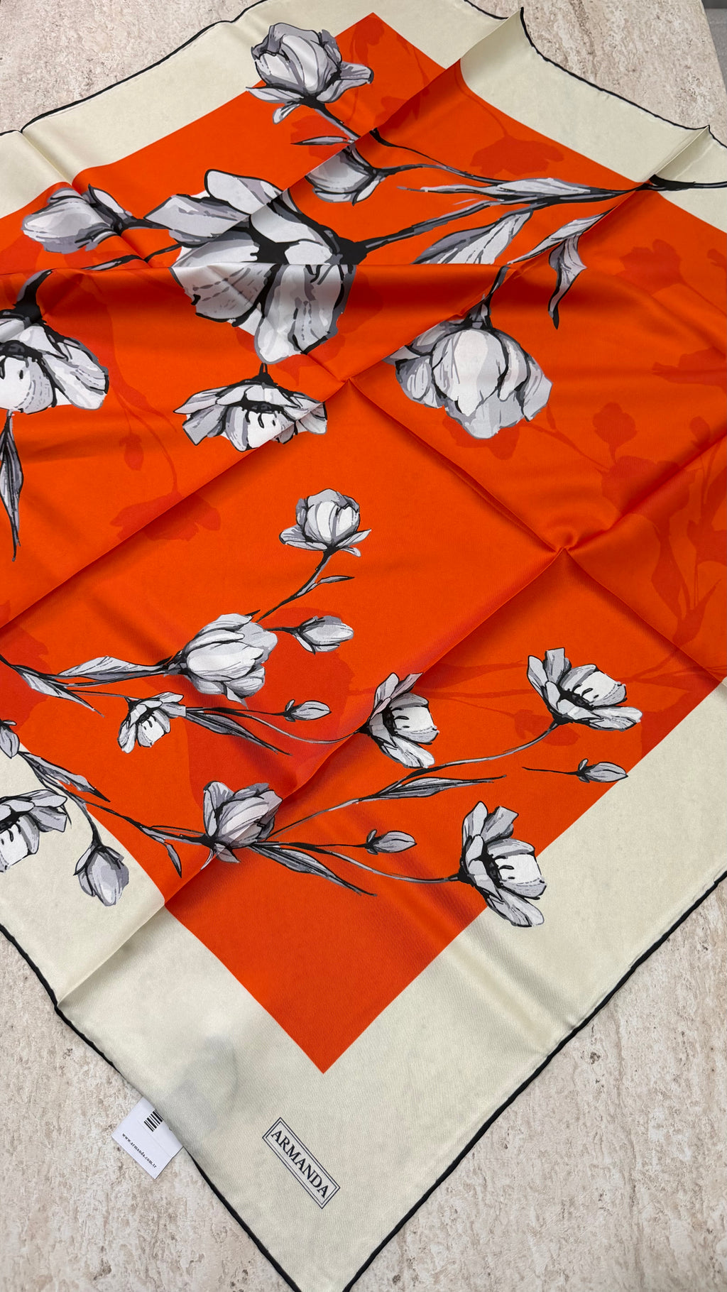 Armanda Twill İpek Eşarp Nar Çiçeği