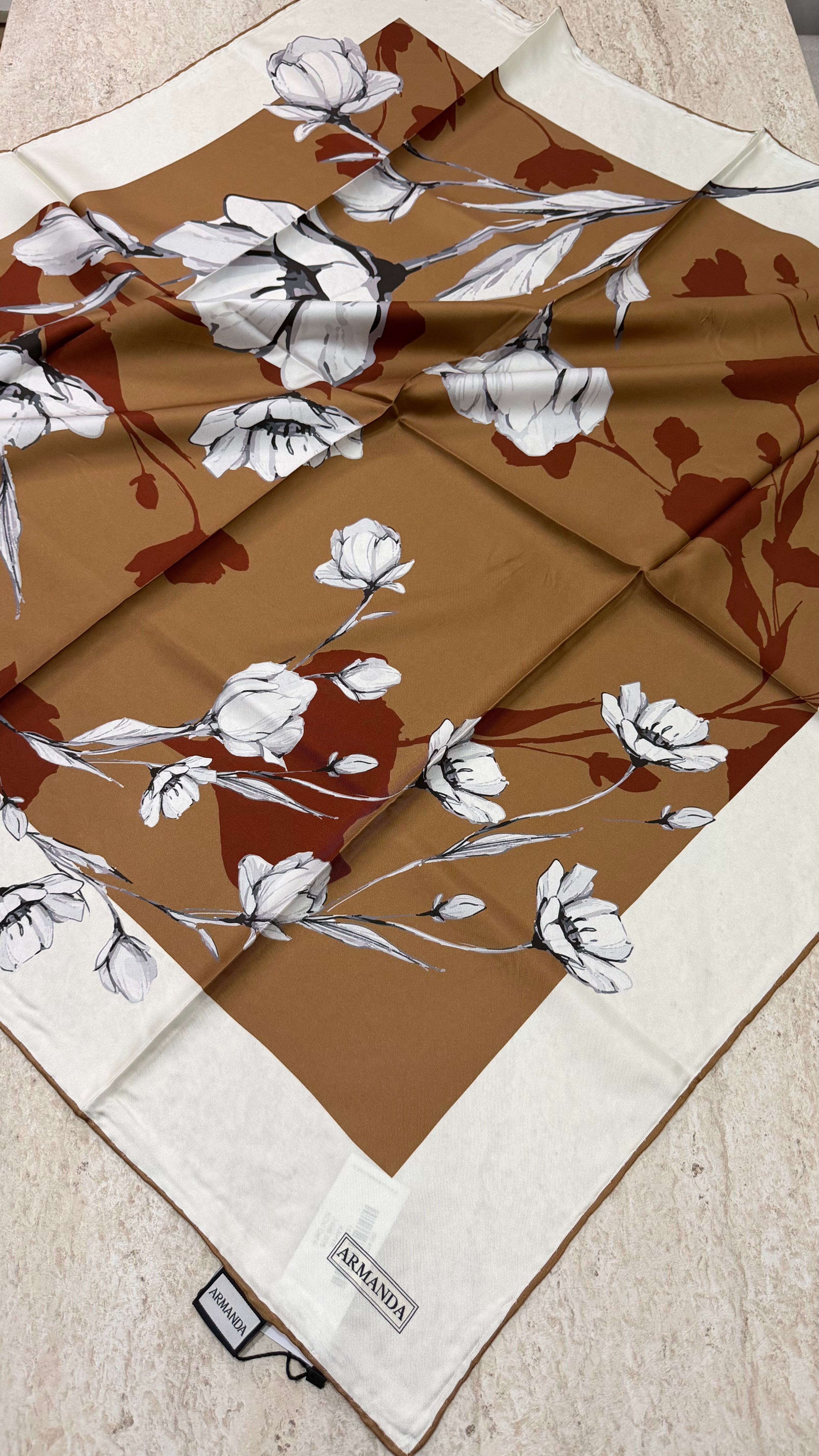 Armanda Twill İpek Eşarp Karamel