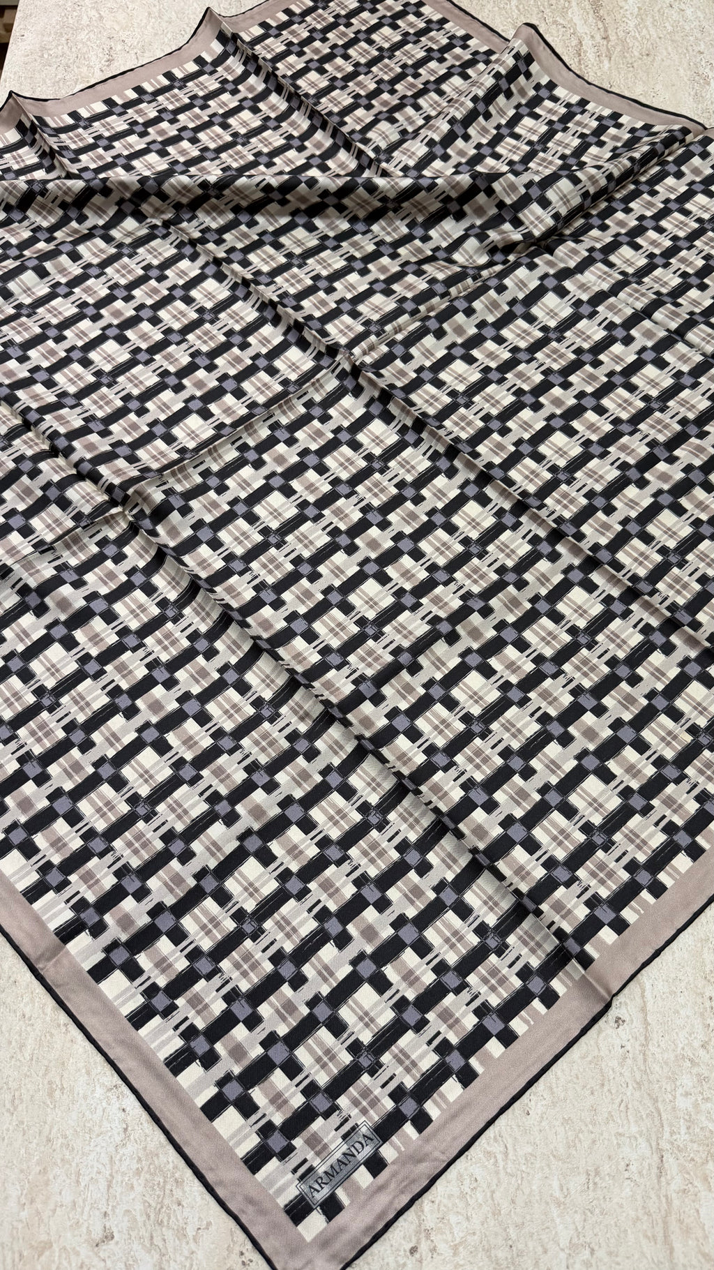 Armanda Twill İpek Eşarp Ekose Gri