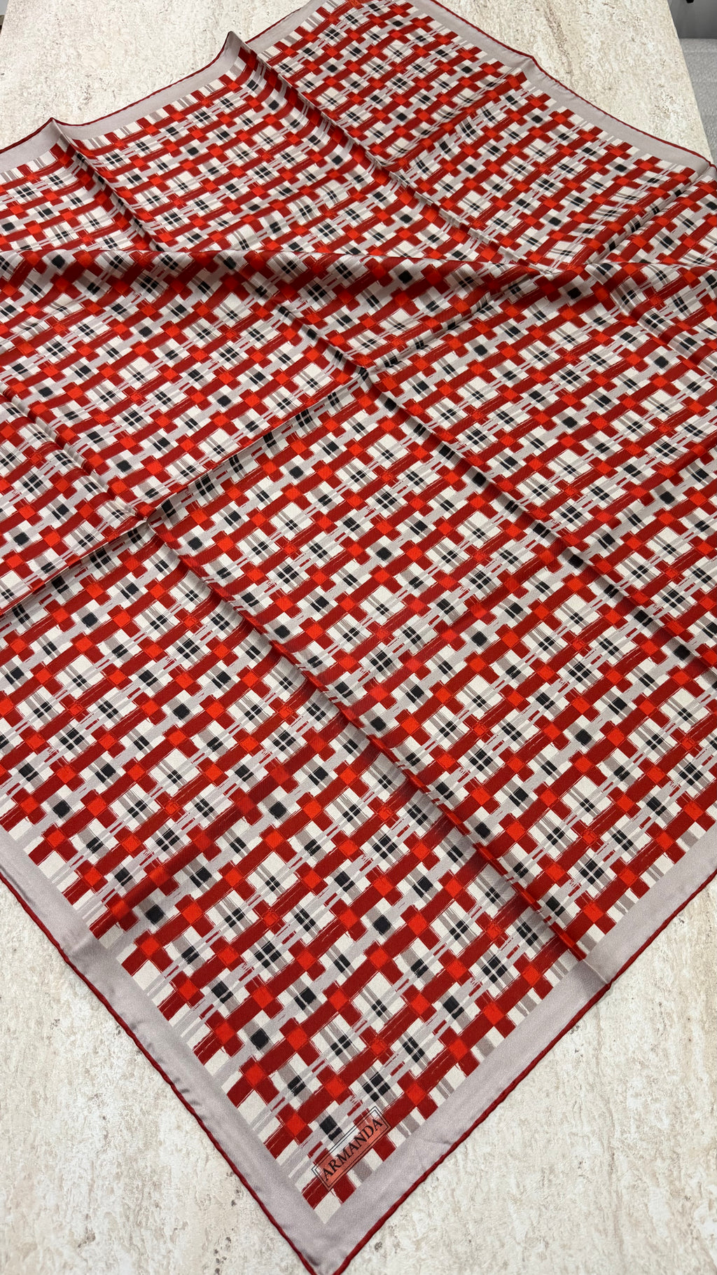 Armanda Twill İpek Eşarp Ekose Kırmızı