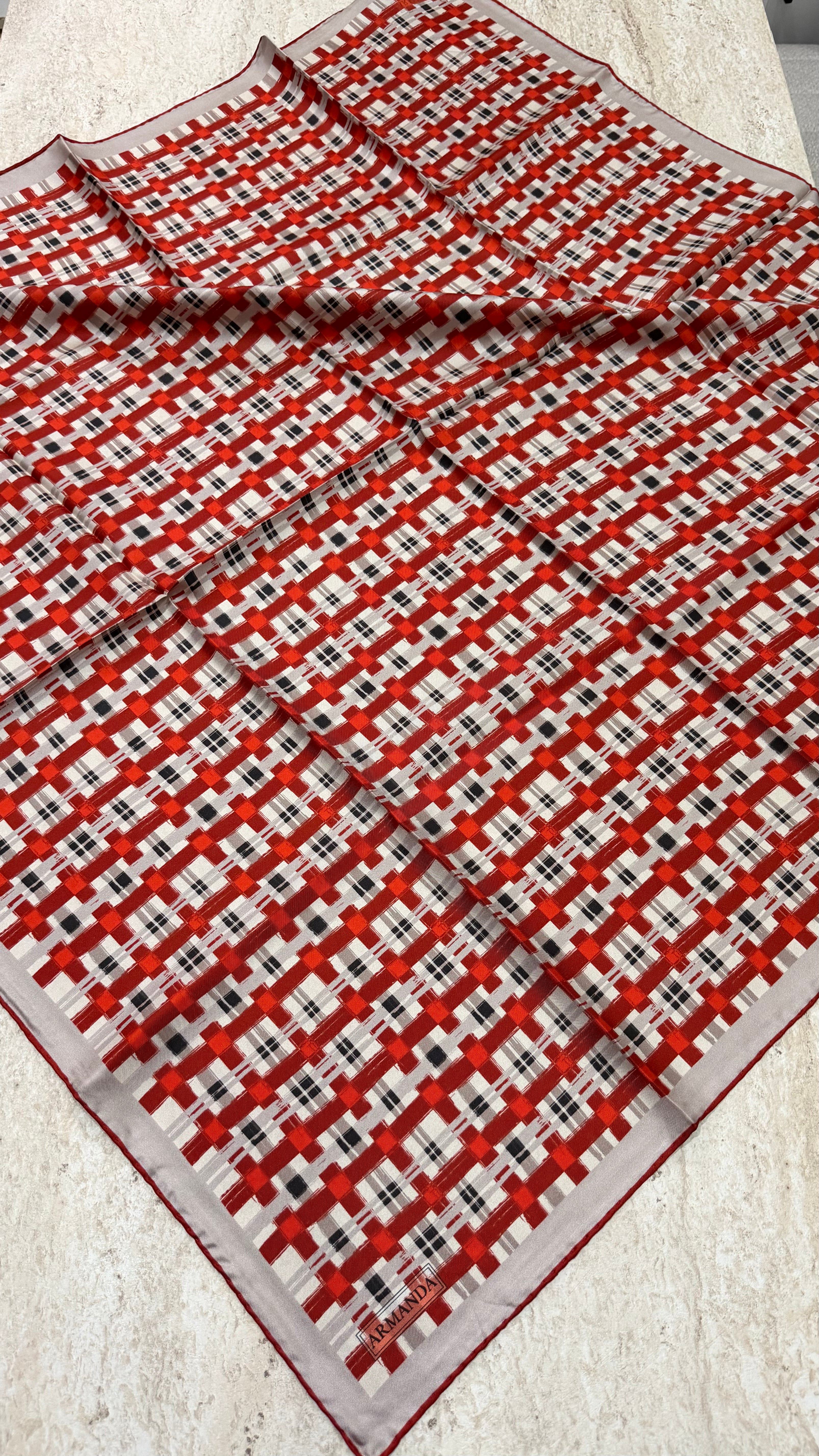 Armanda Twill İpek Eşarp Ekose Kırmızı