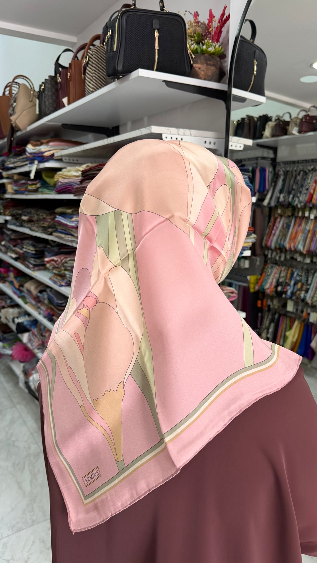 Armine Nostalji Saf İpek Eşarp Pembe