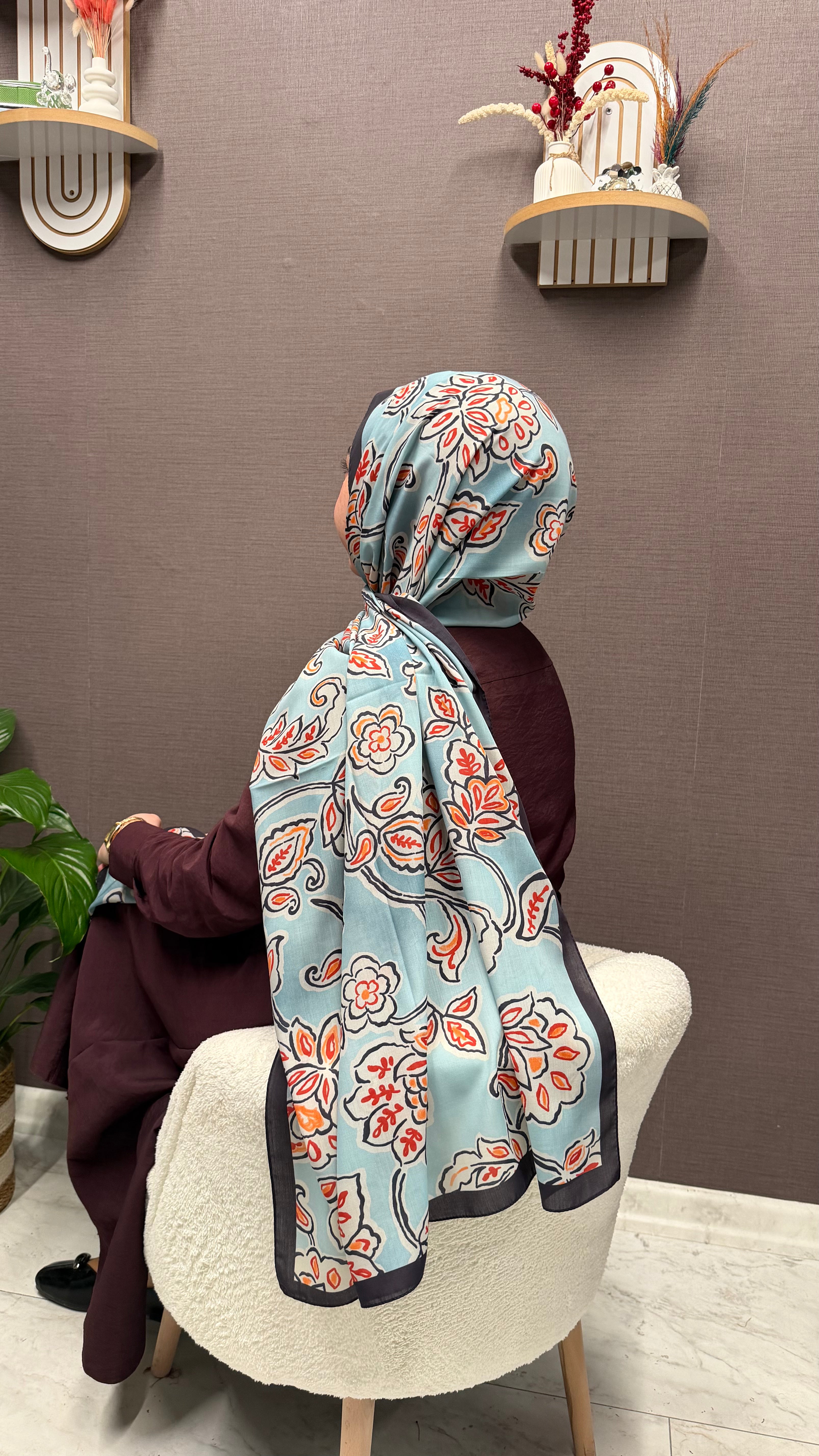 Lotus Desen Pamuk Şal Indıgo