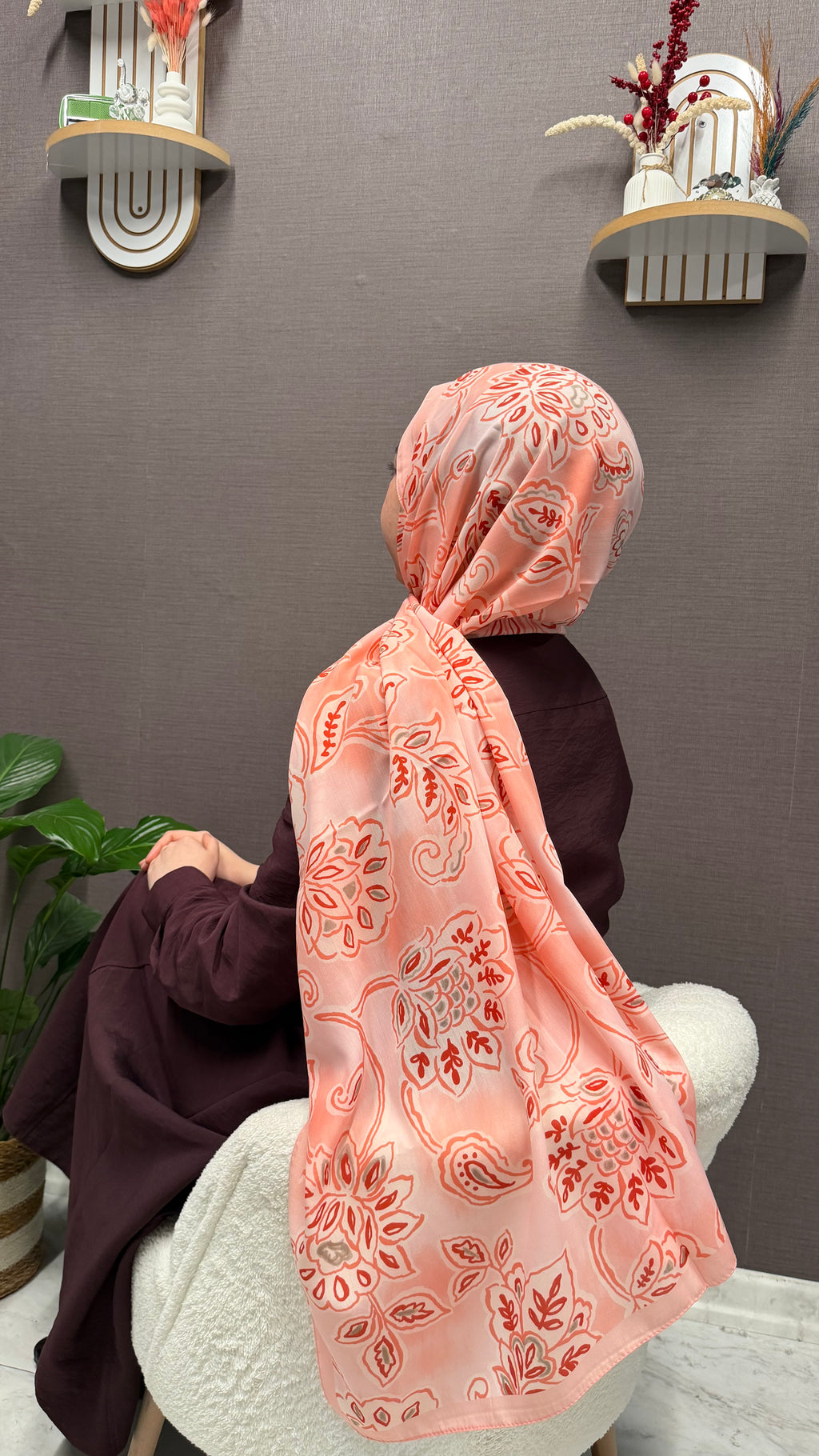 Lotus Desen Pamuk Şal Nektarin