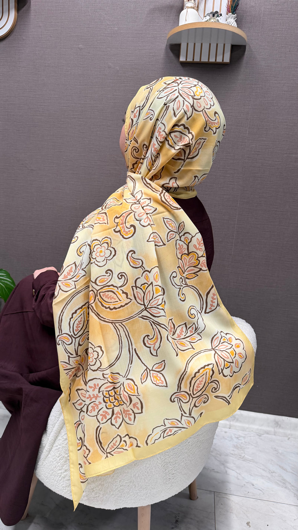 Lotus Desen Pamuk Şal Sarı