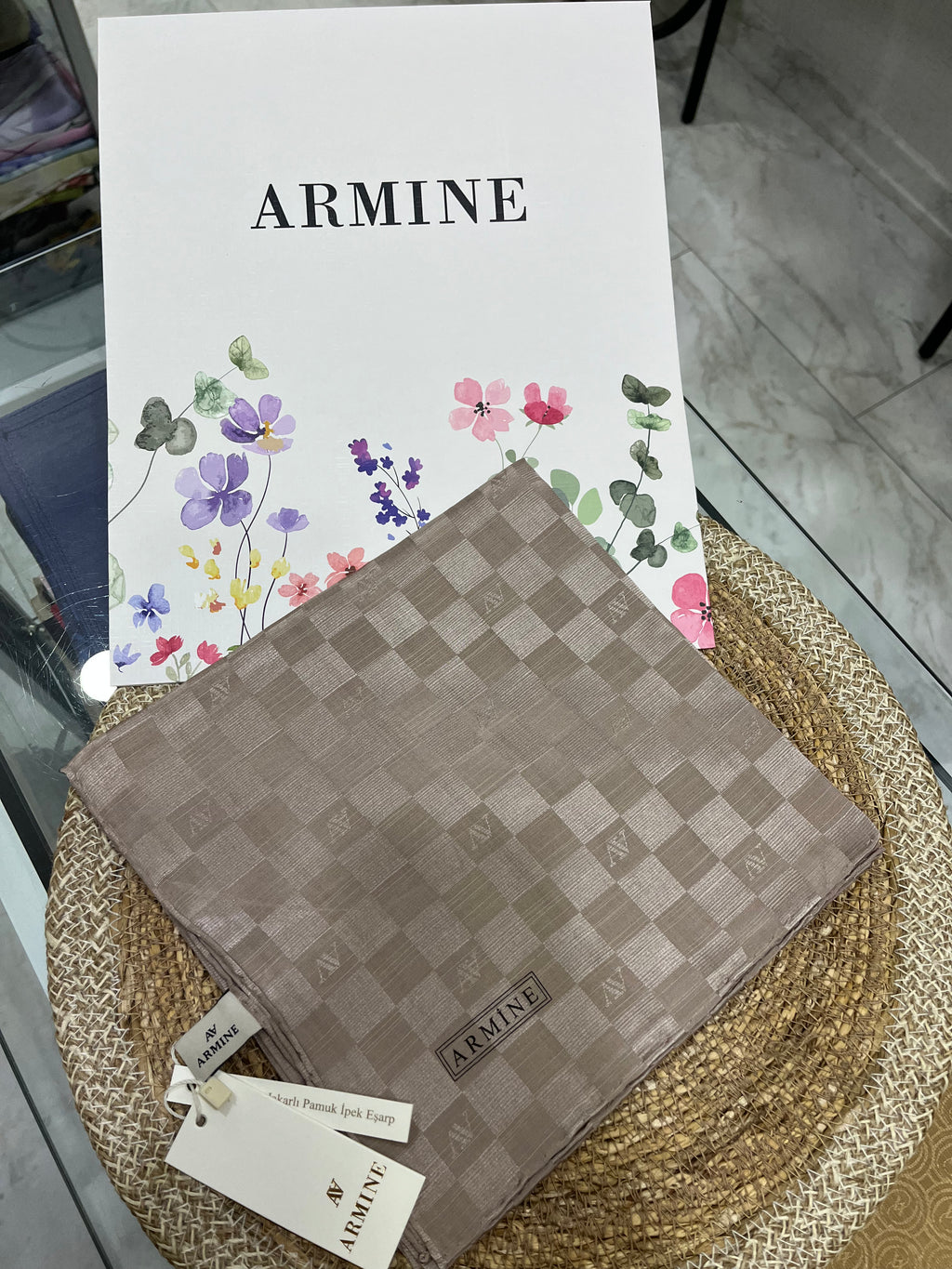 Armine Dama Pamuk İpek Eşarp Toprak