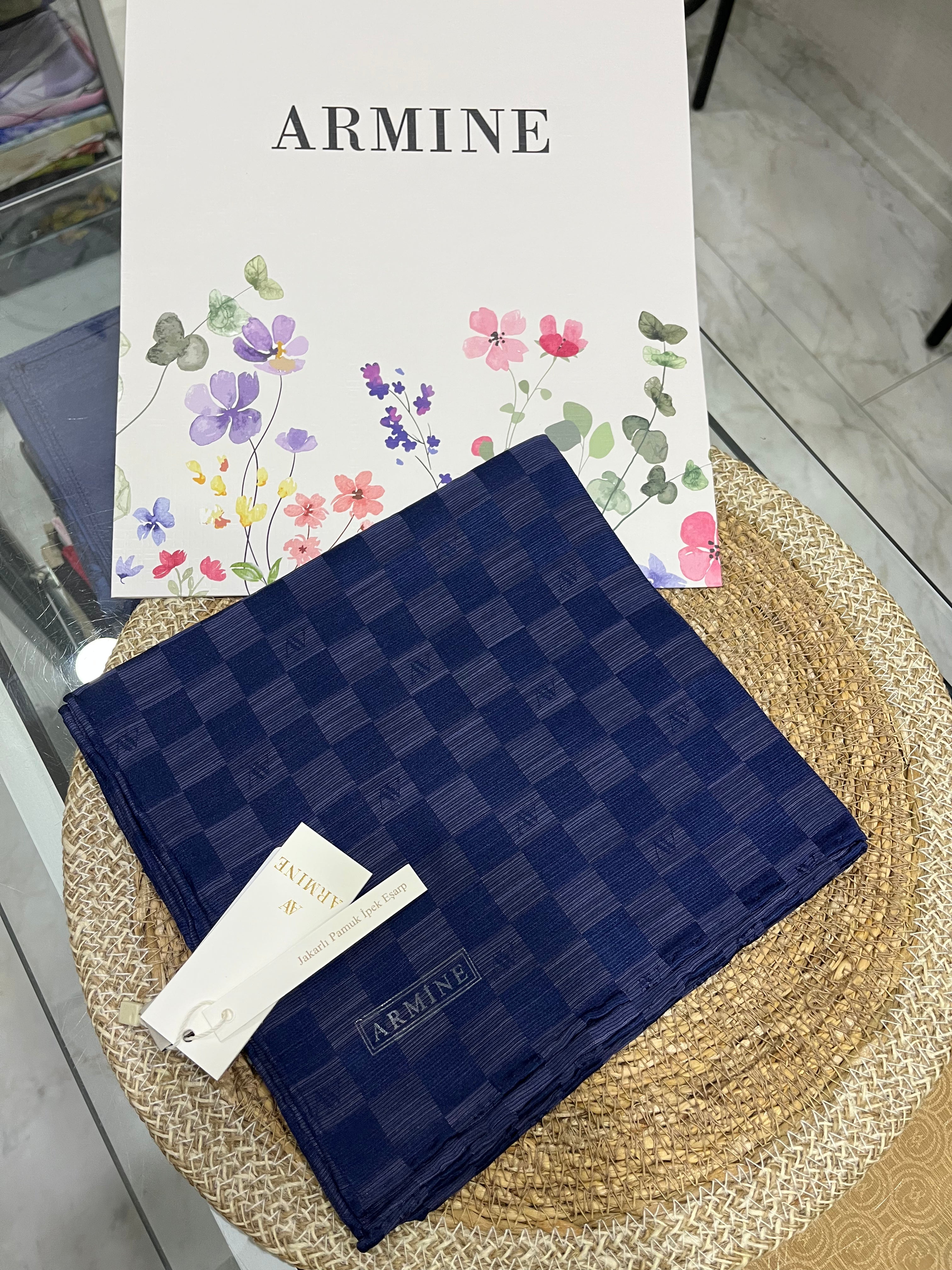 Armine Dama Pamuk İpek Eşarp Lacivert