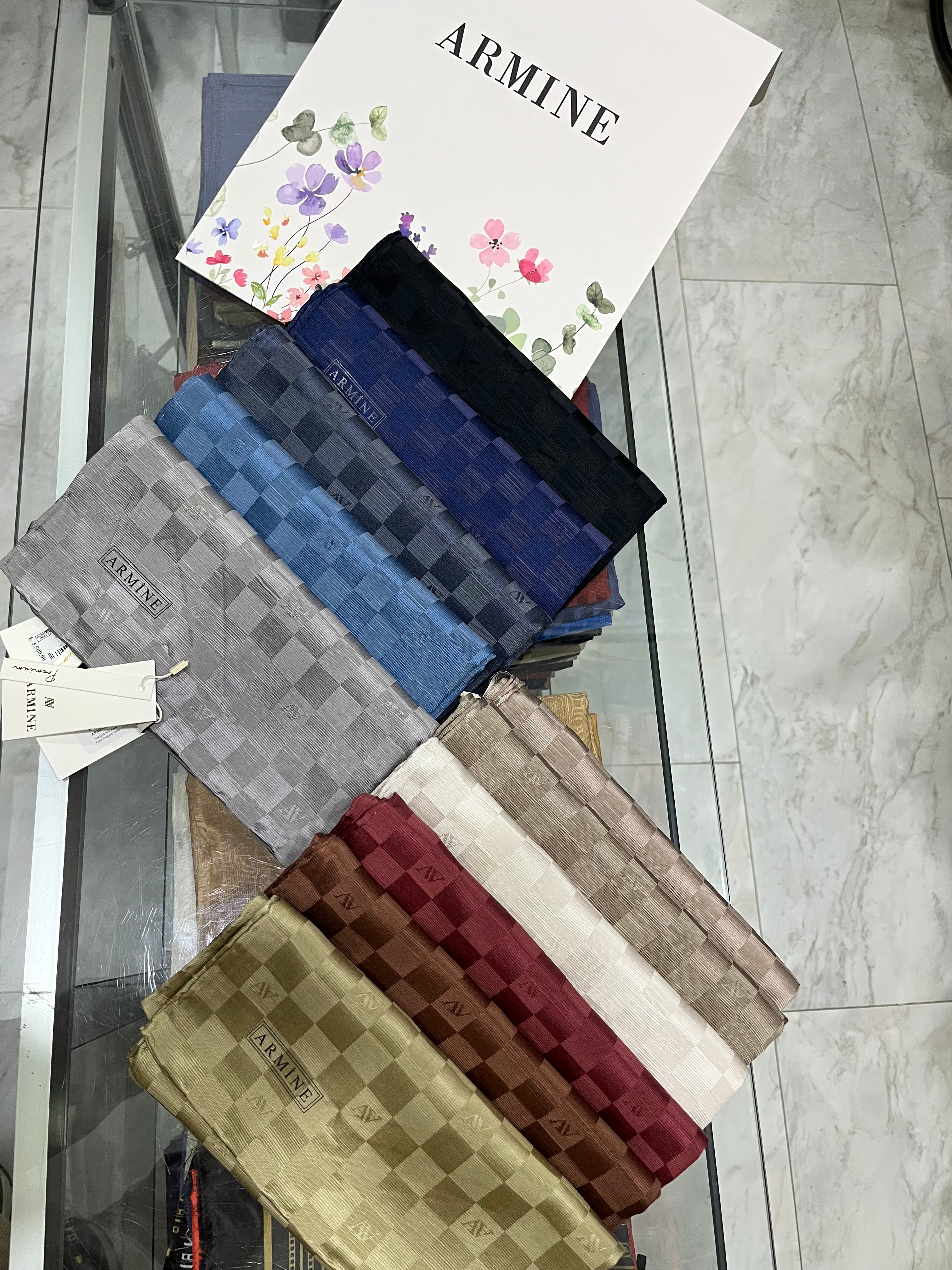 Armine Dama Pamuk İpek Eşarp Lacivert