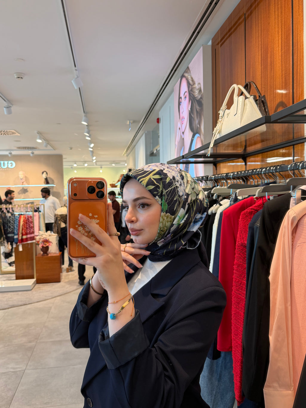 Twill İpek Eşarp Lacivert Çiçek