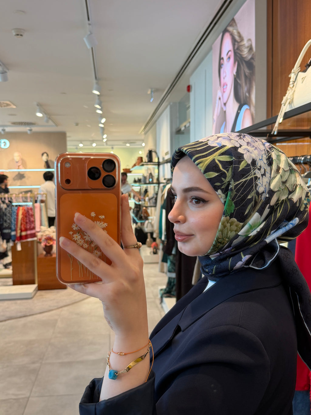 Twill İpek Eşarp Lacivert Çiçek