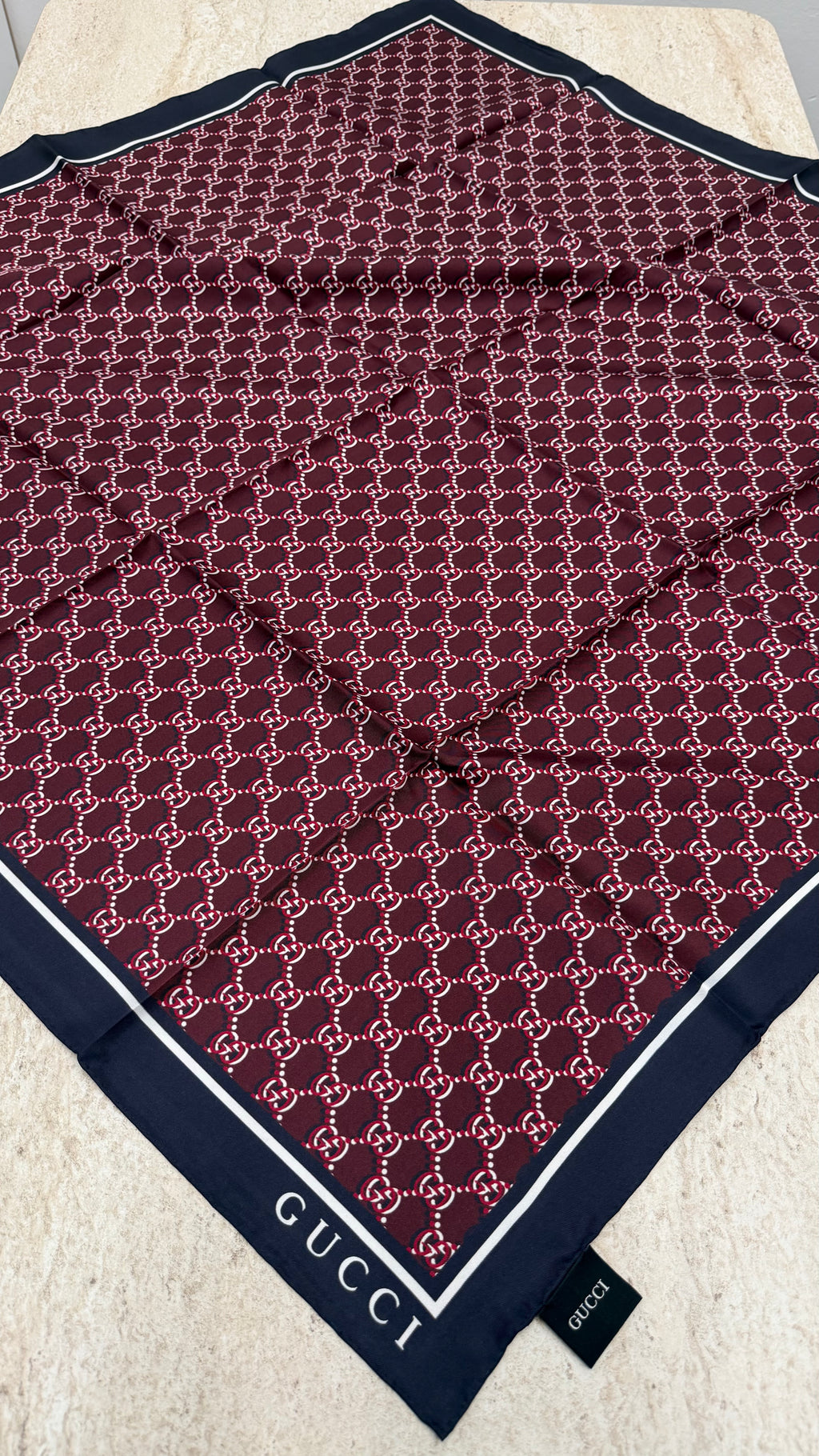İthal Twill İpek Eşarp Bordo Lacivert