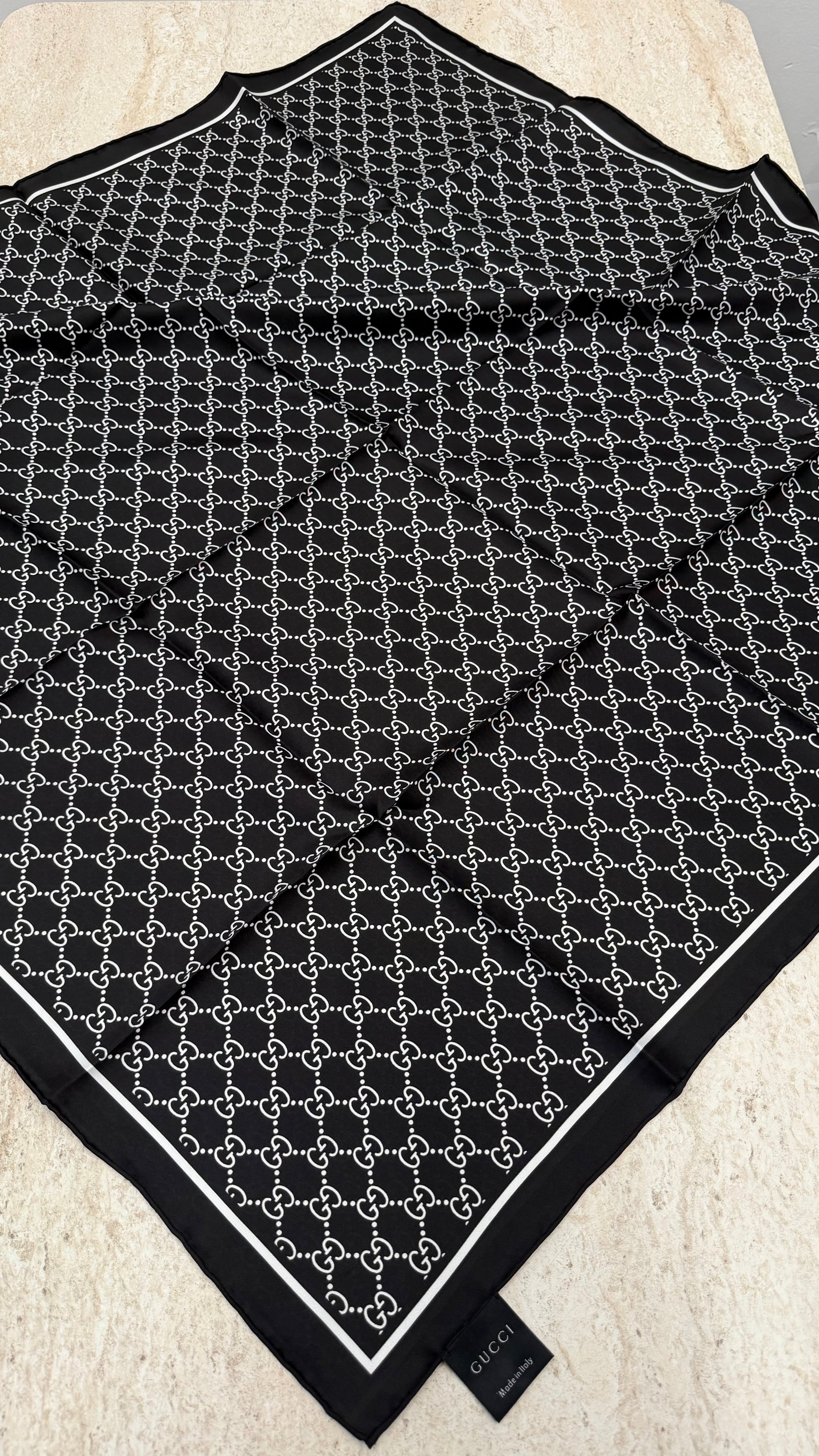 İthal Twill İpek Eşarp Siyah-Beyaz