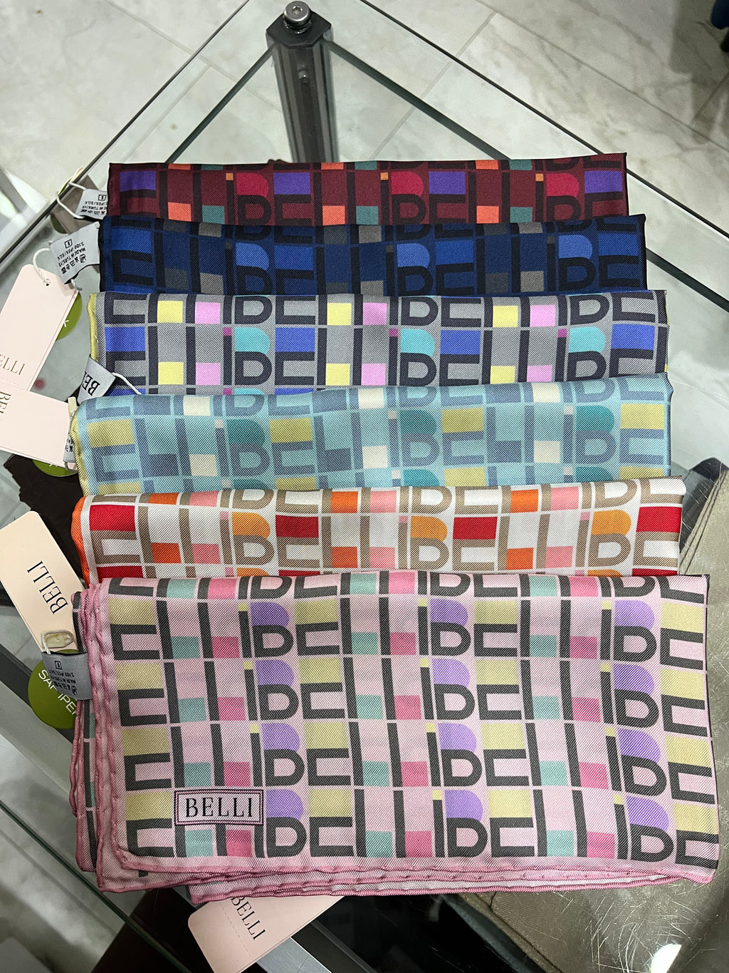 BELLI '25 Kış Sezonu Twill İpek Eşarp Gri-Pembe