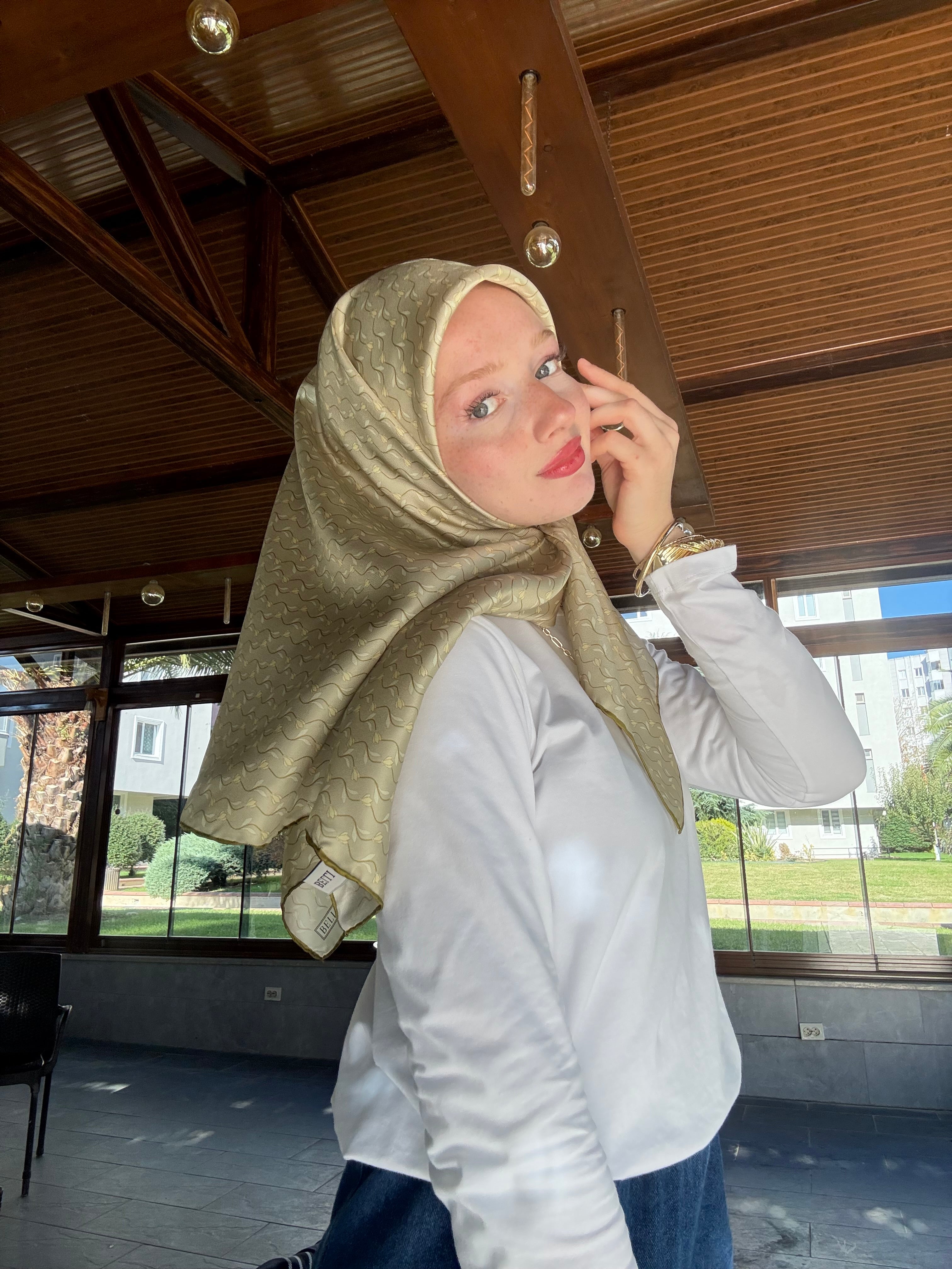 Belli Nostalji Twill İpek Eşarp Soft Yeşil