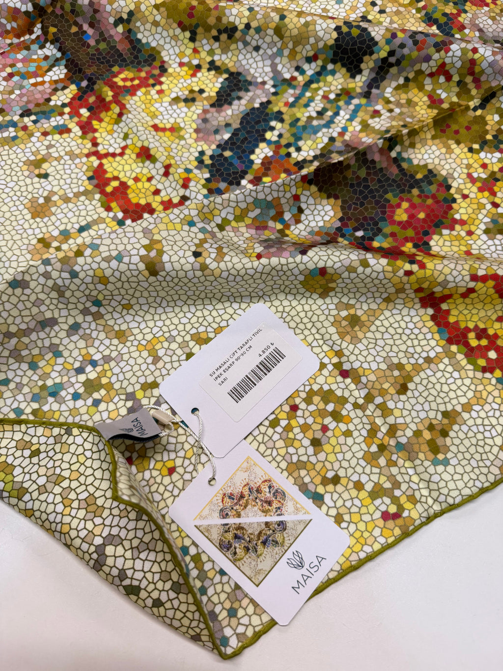 Su Masalı Çift Taraflı Twill İpek Eşarp Sarı