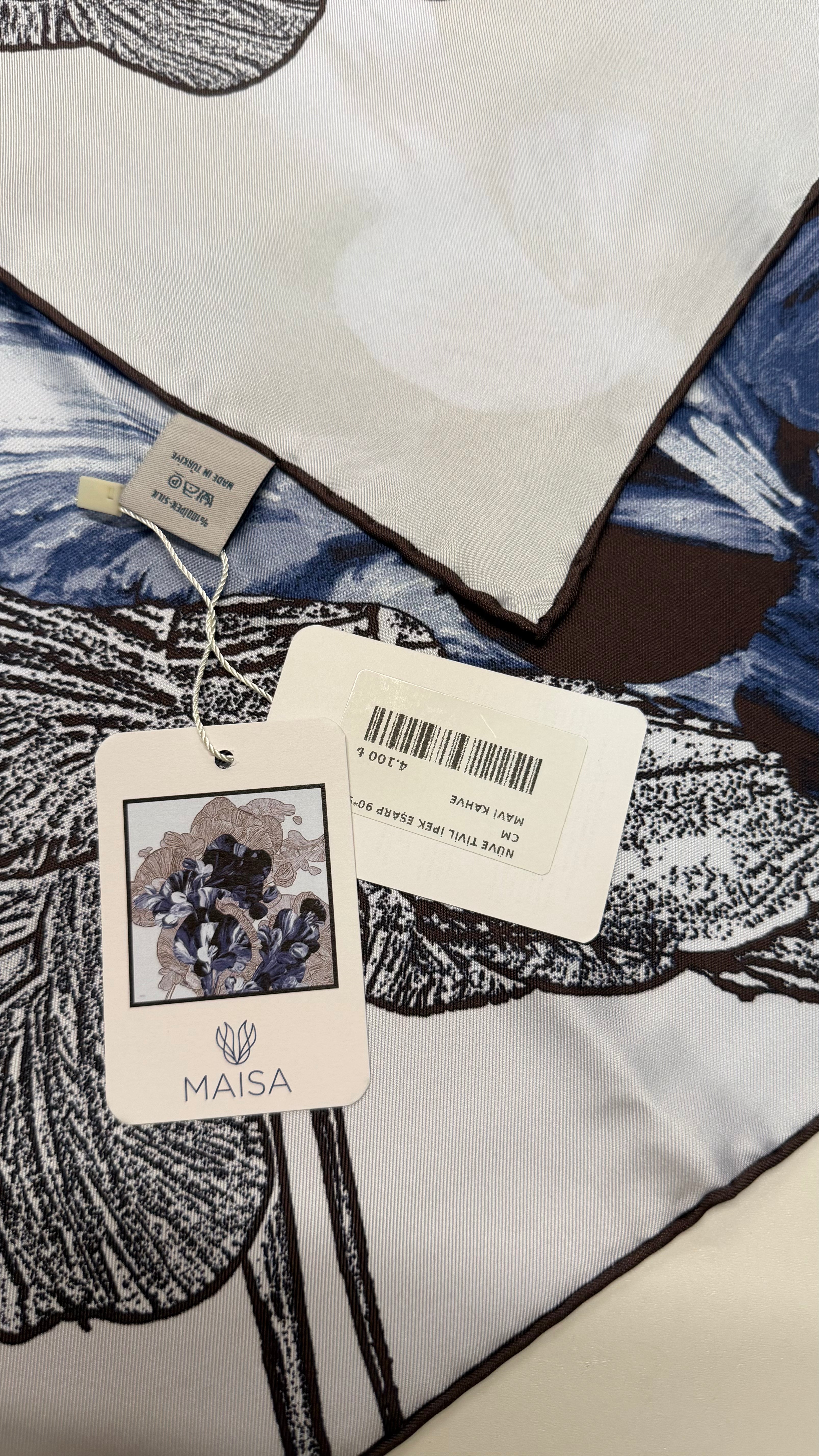 Rengin Twill İpek Eşarp Mavi Kahve