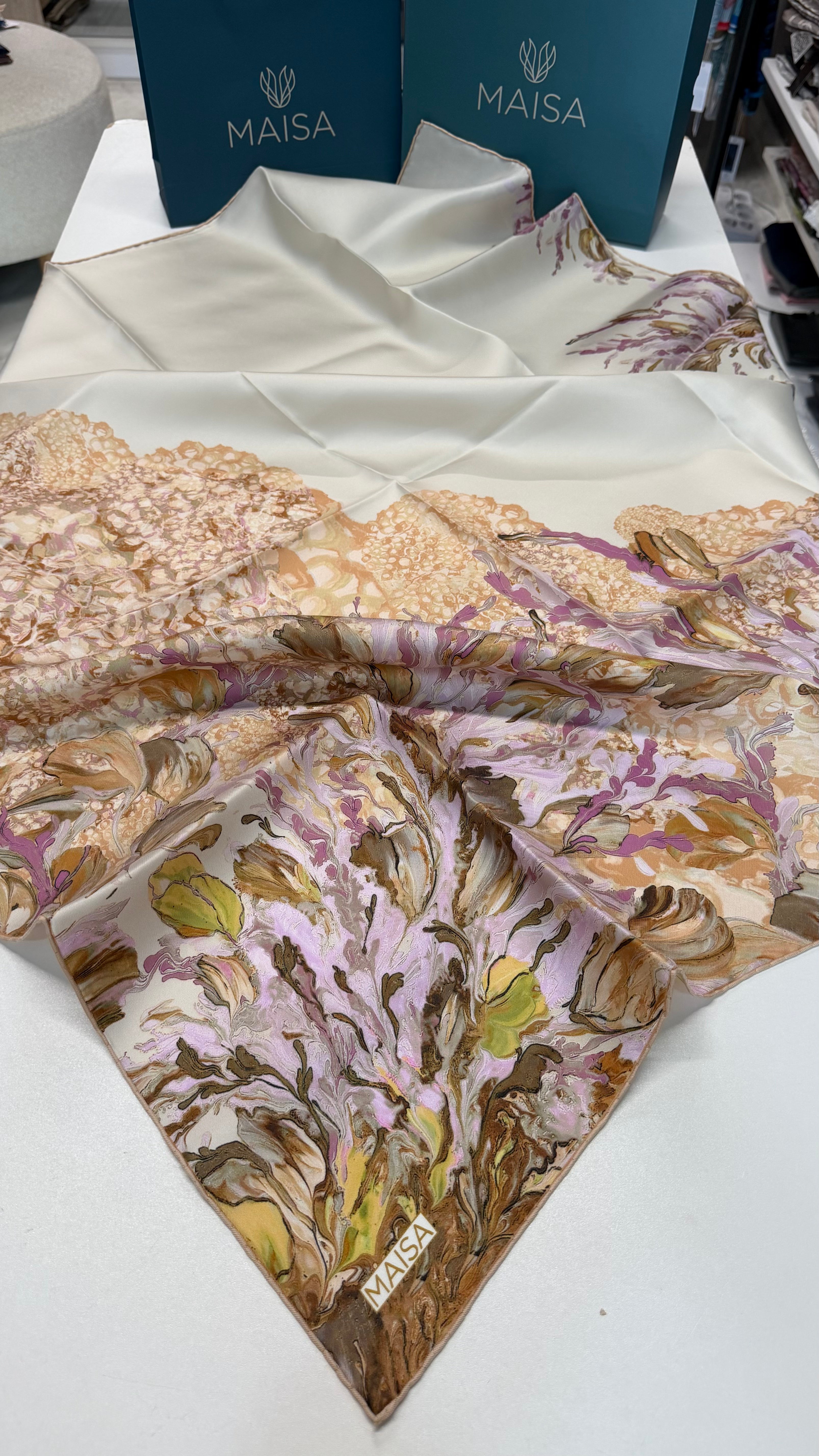 Med-Cezir Twill İpek Eşarp Açık Şeftali