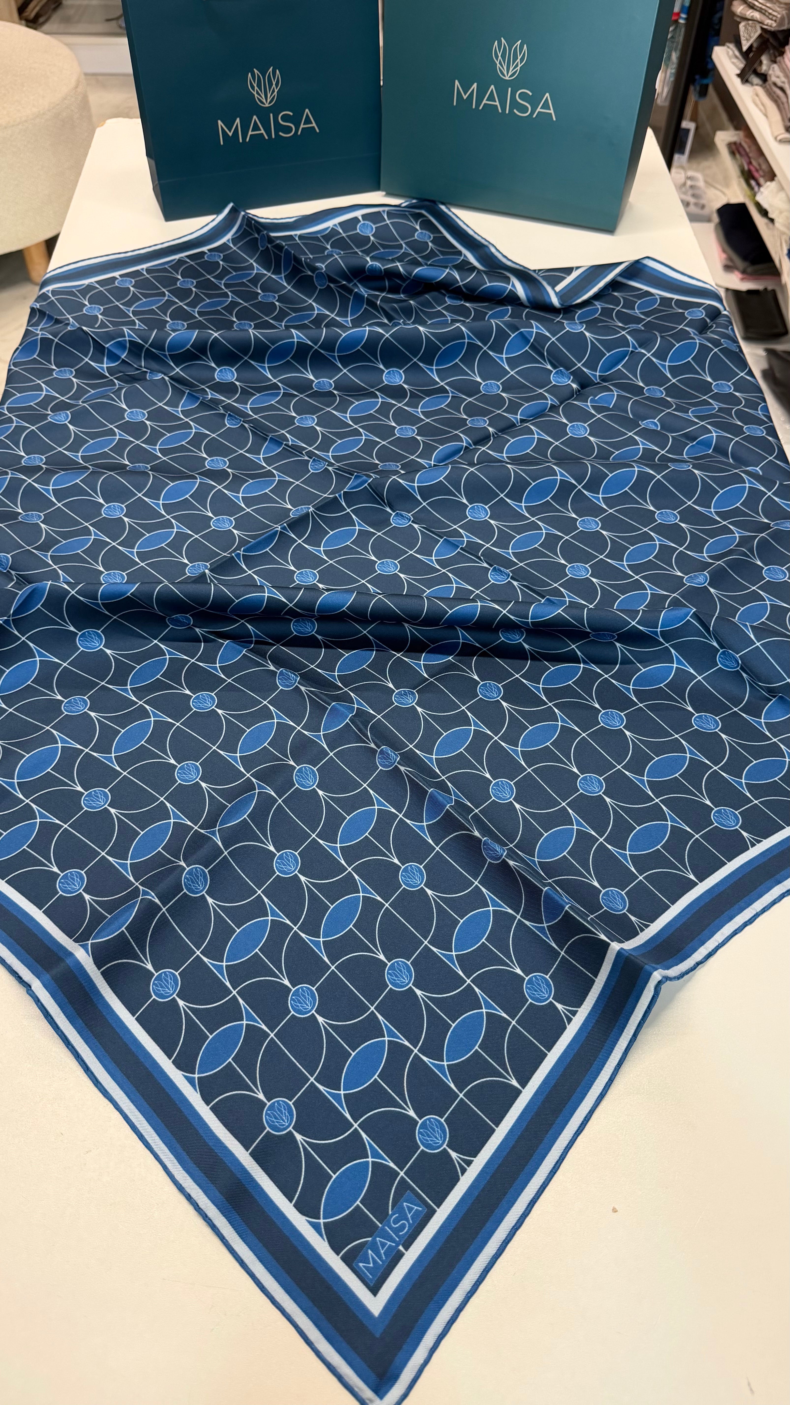 Zerre Twill İpek Eşarp Mavi
