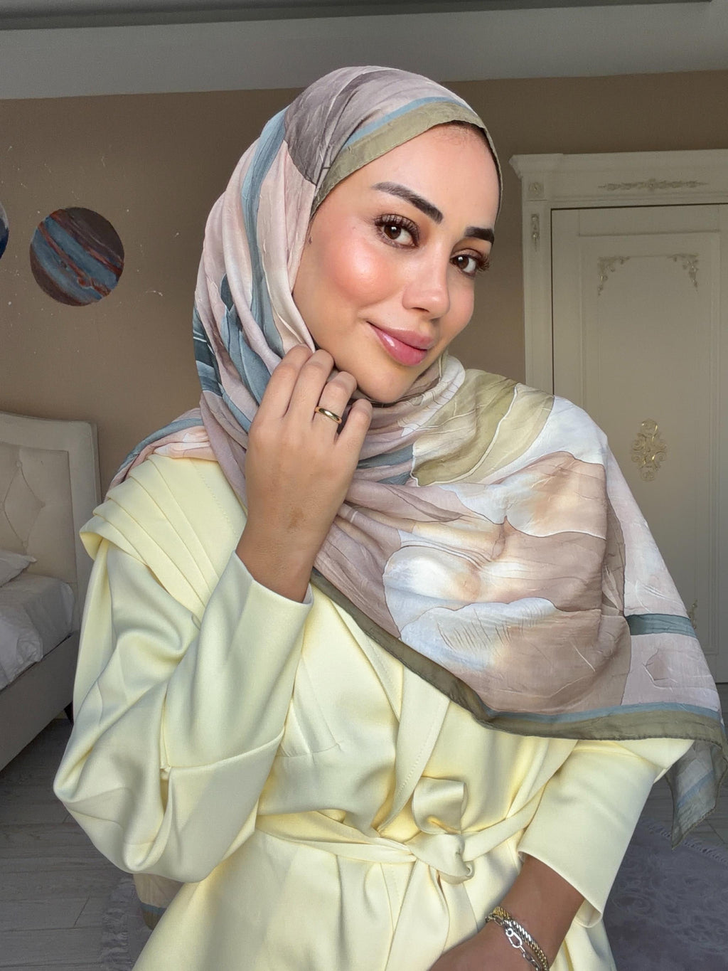 Lale Desenli Kraş Şal Soft Yeşil