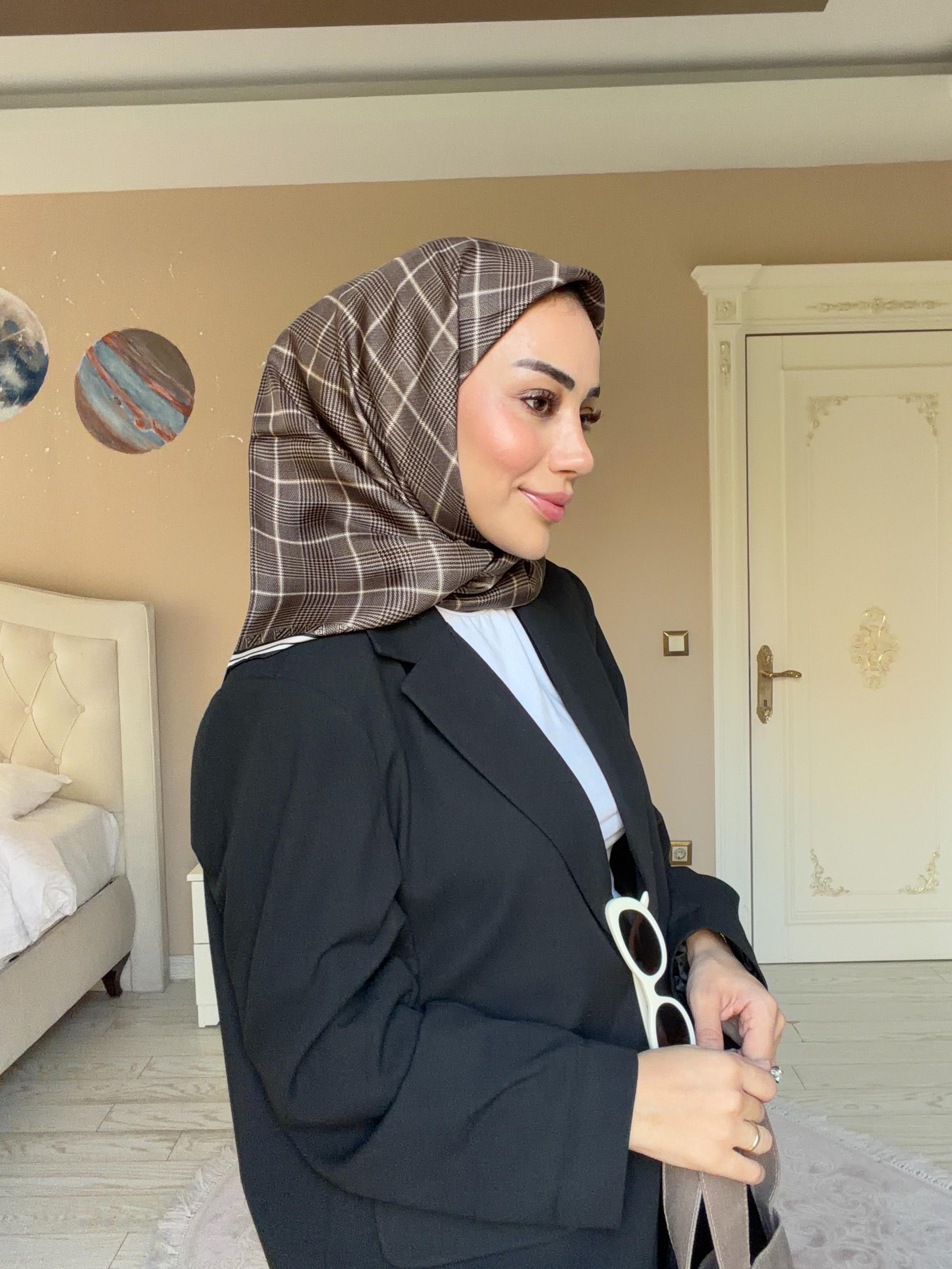 Armine Nostalji Twill İpek Eşarp Metalik Kahve