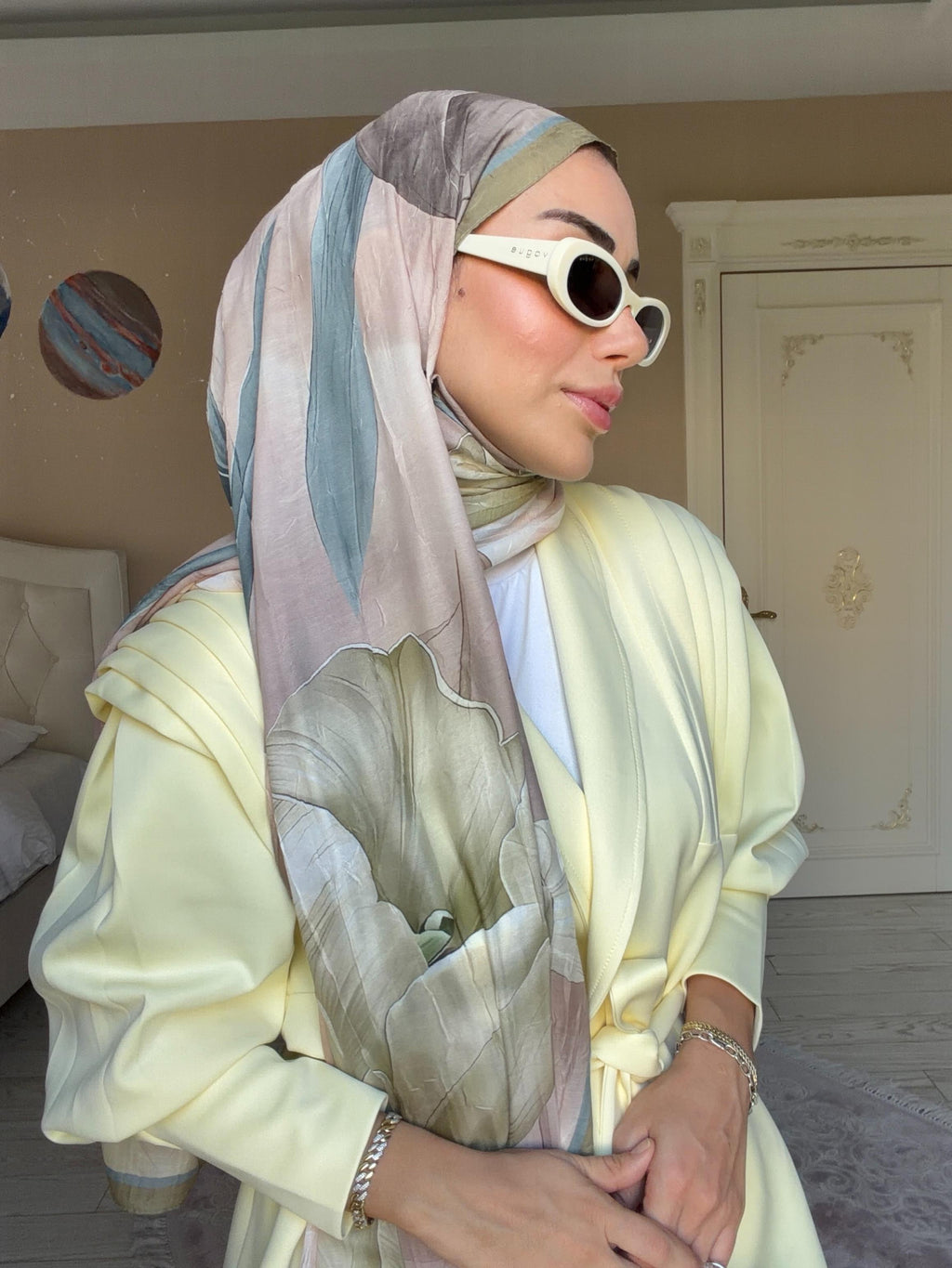 Lale Desenli Kraş Şal Soft Yeşil