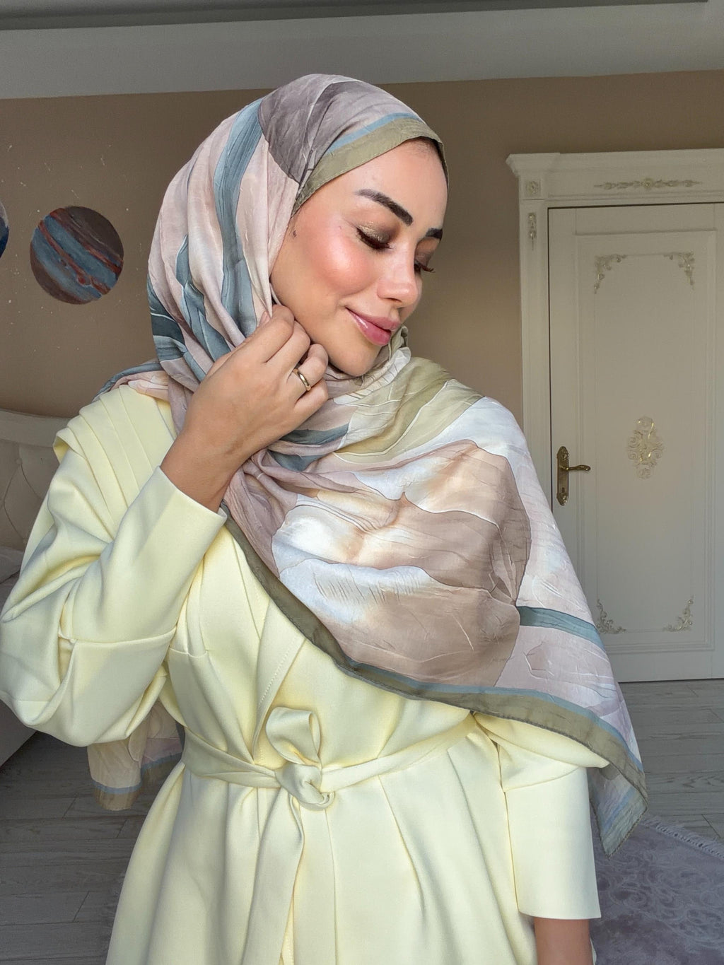 Lale Desenli Kraş Şal Soft Yeşil