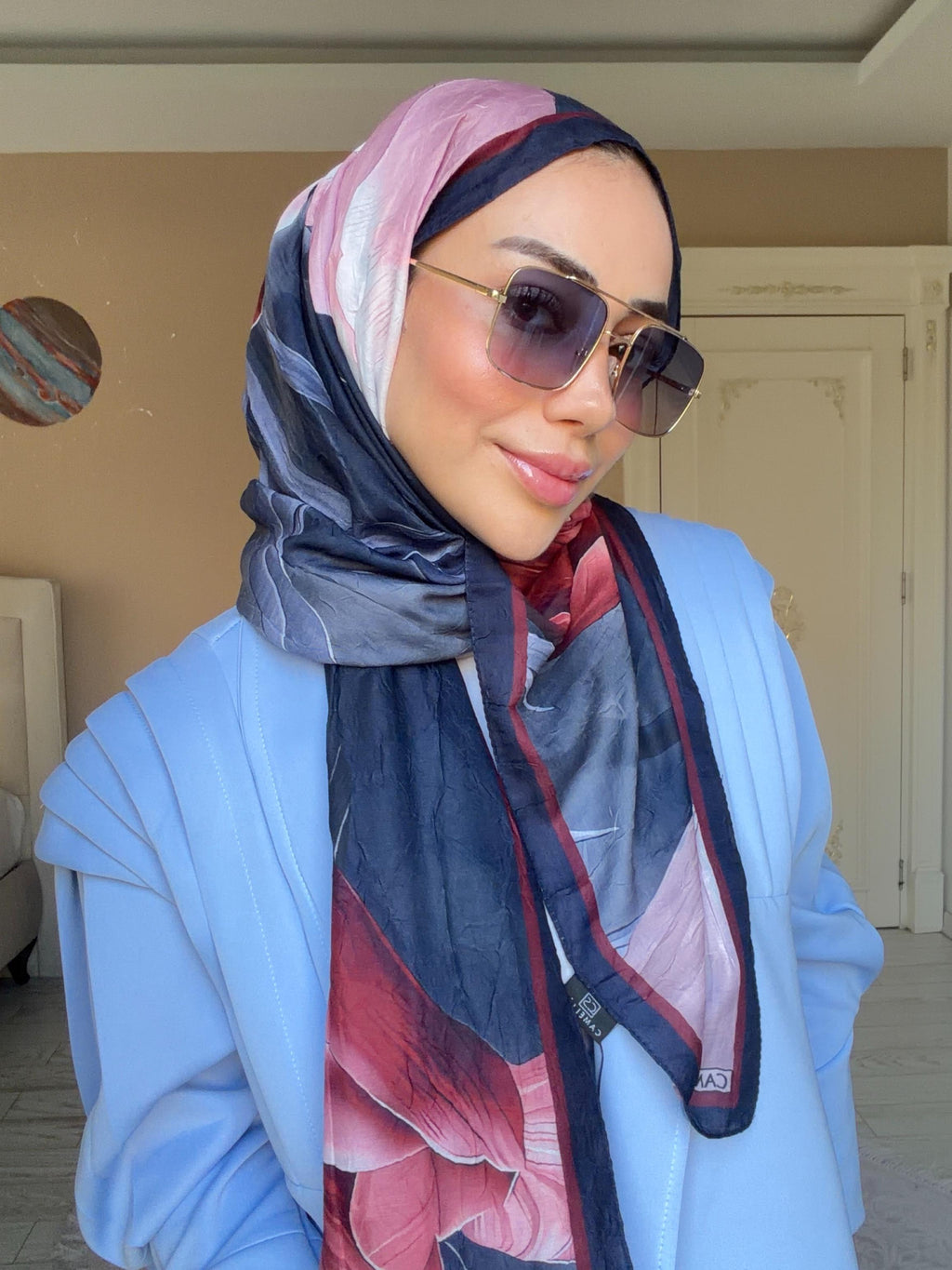 Lale Desenli Kraş Şal Lacivert-Bordo