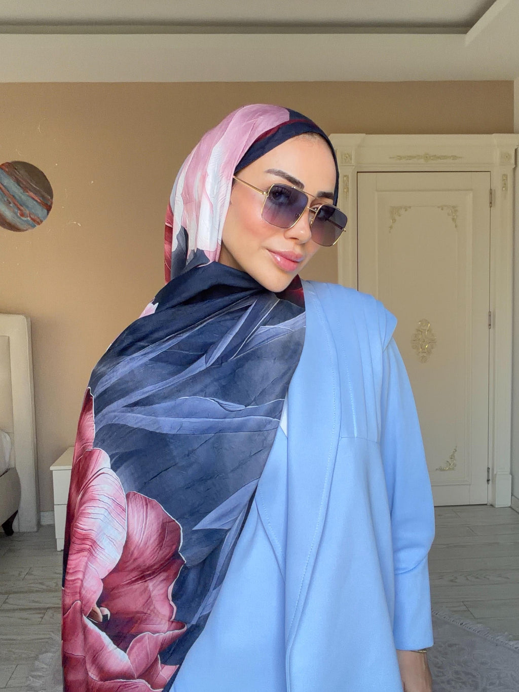 Lale Desenli Kraş Şal Lacivert-Bordo