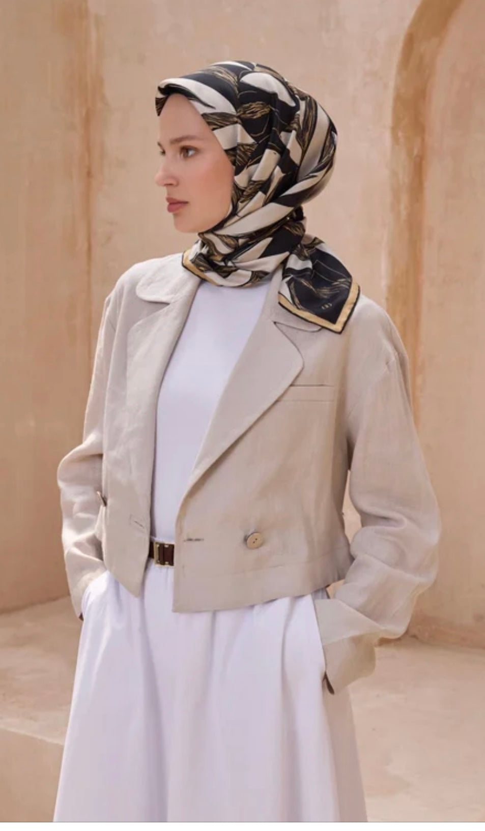 Belli Nostalji Twill İpek Eşarp Siyah-Gold
