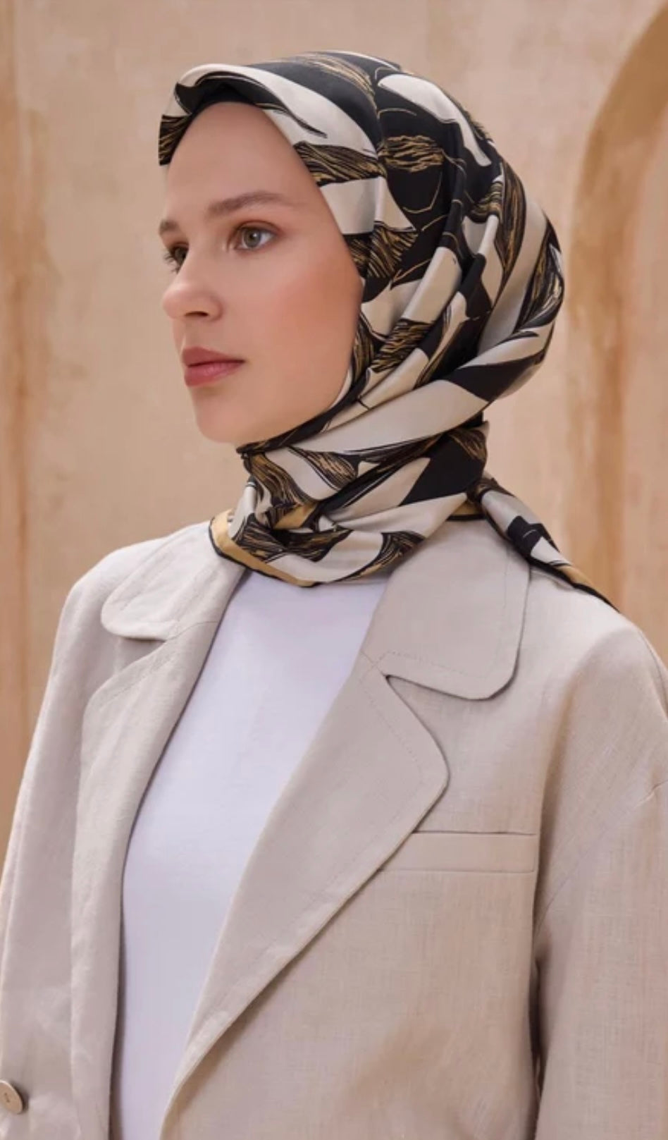 Belli Nostalji Twill İpek Eşarp Siyah-Gold