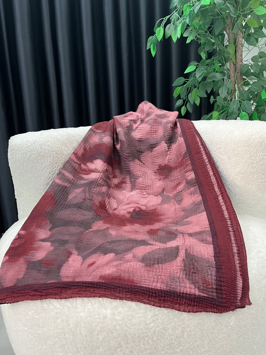 Sümeyye Tural Seçimi Müslin Şal Bordo-Gri