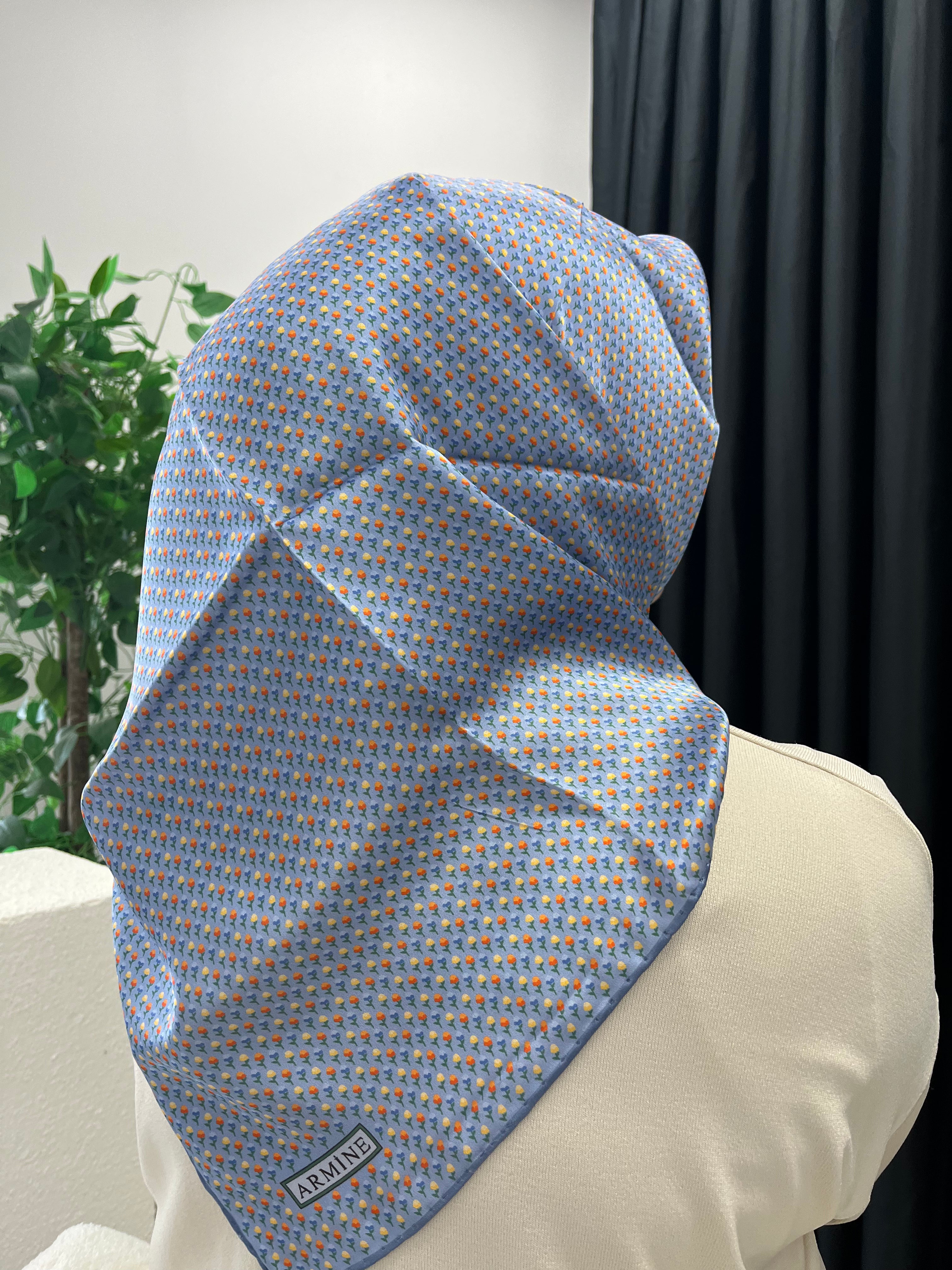 Armine'25 Yaz Sezonu Saf İpek Eşarp Mavi