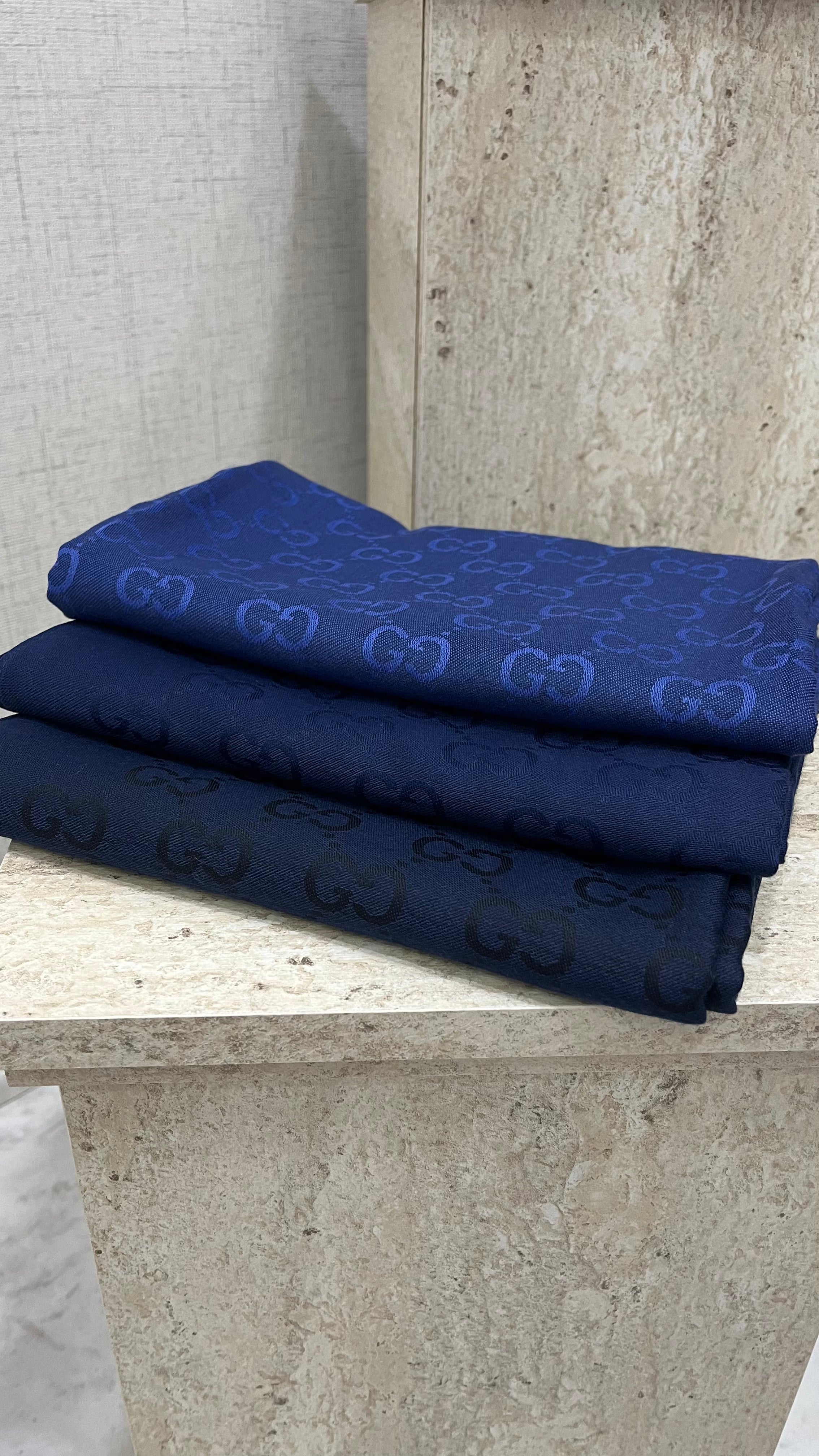 İthal Yün Pamuk Şal G Desen Lacivert-Siyah