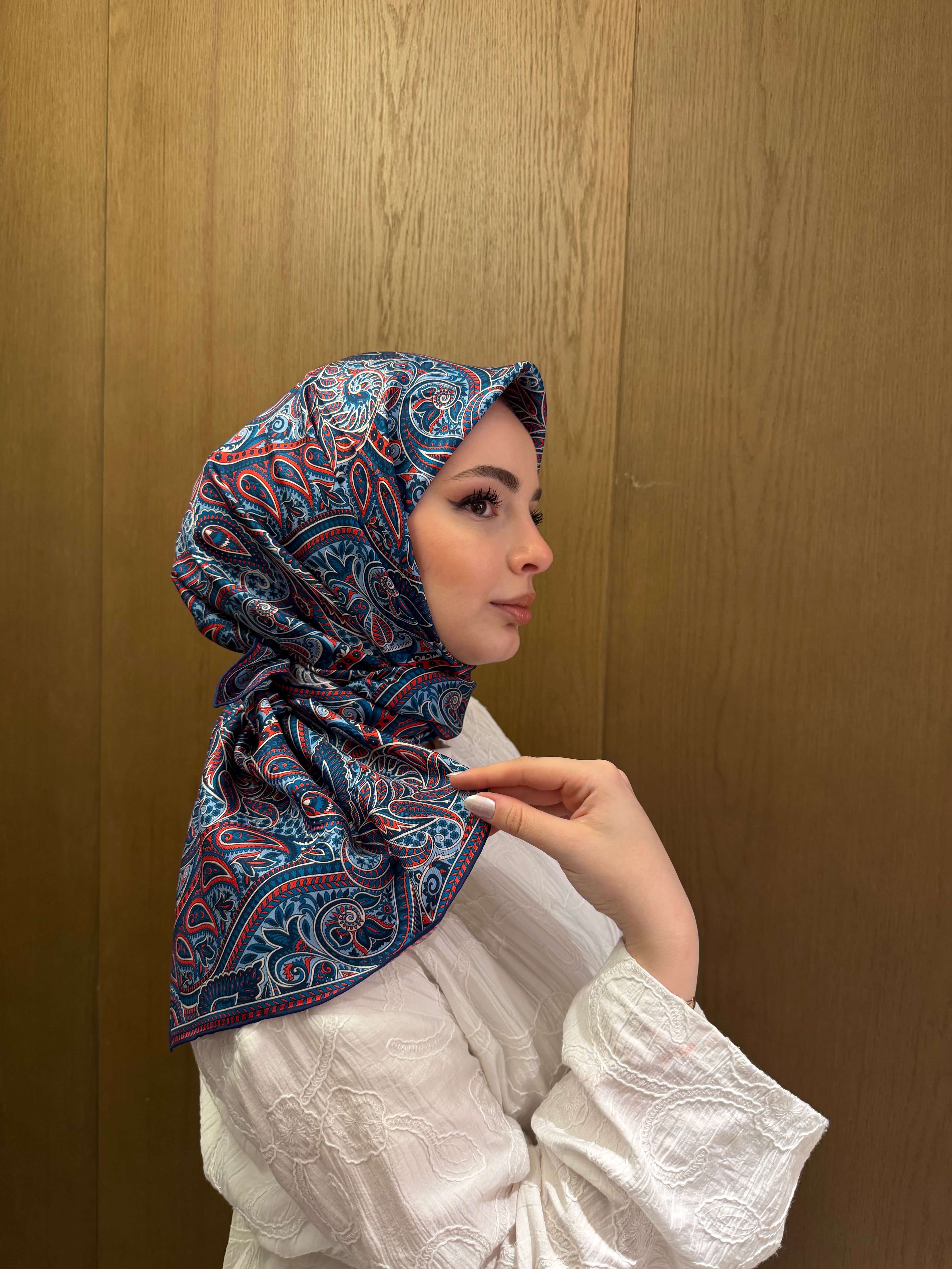 Belli '27 Kış Twill İpek Eşarp Kot Mavi