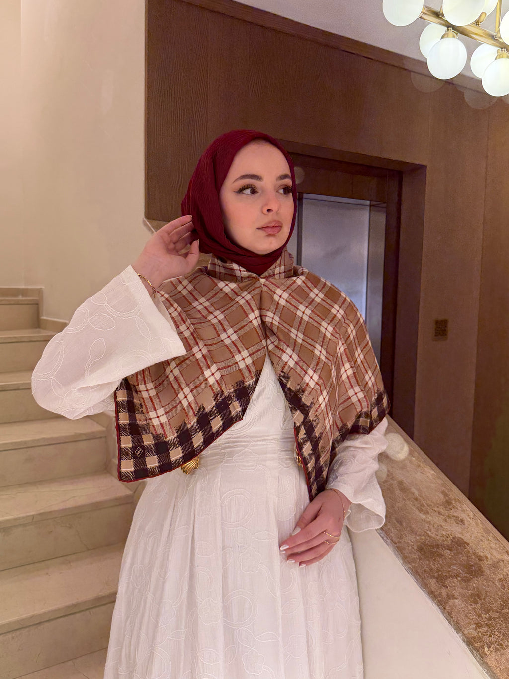 Belli Twill İpek Eşarp Ekose Camel