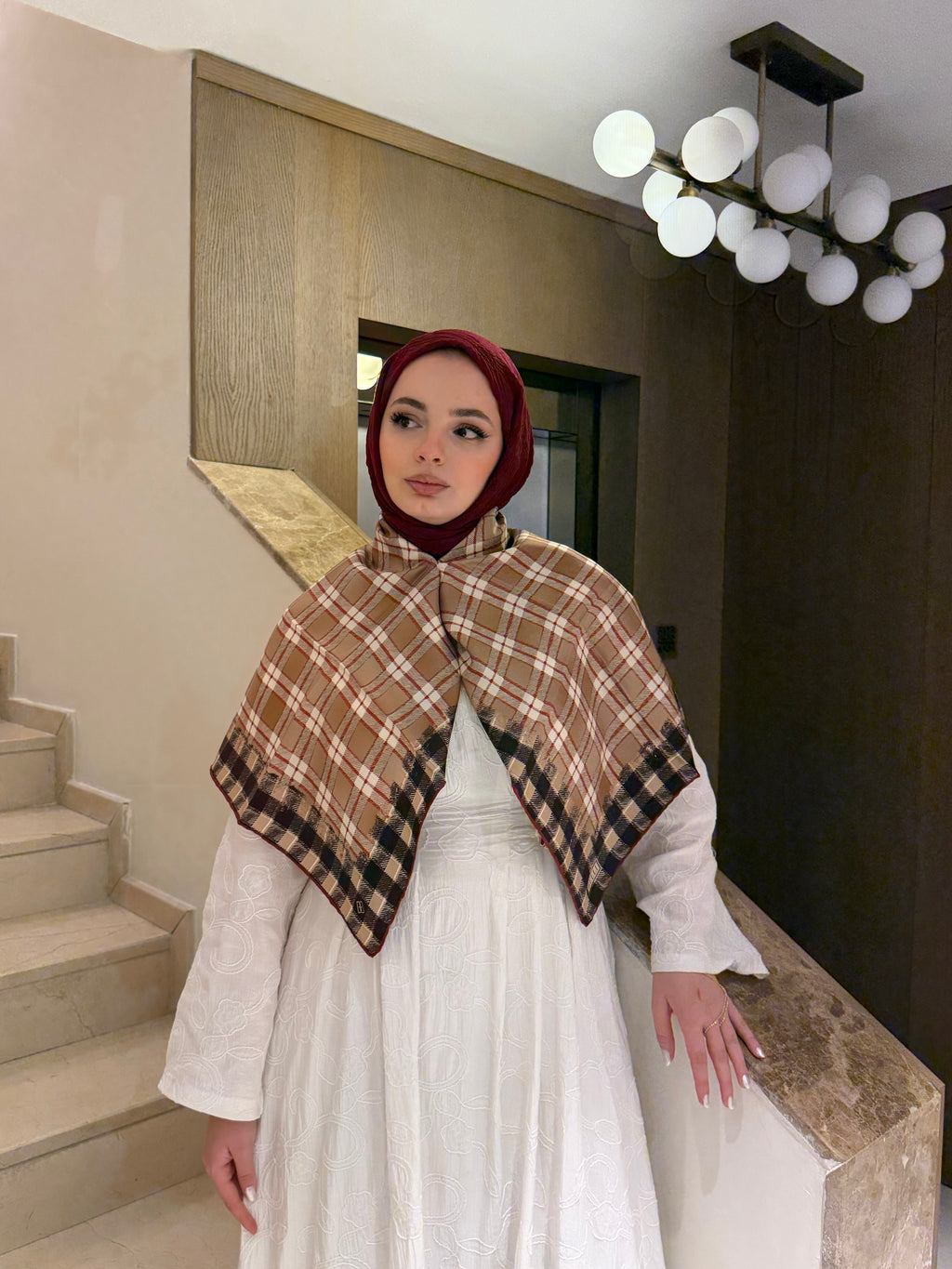 Belli Twill İpek Eşarp Ekose Camel